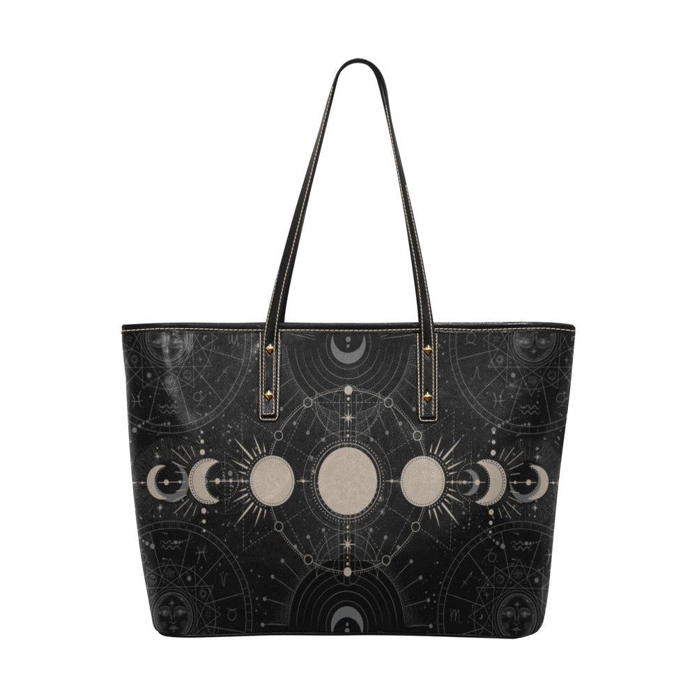 Moon phase astrology Witch Vegan leather PU Tote Bag - sense forest