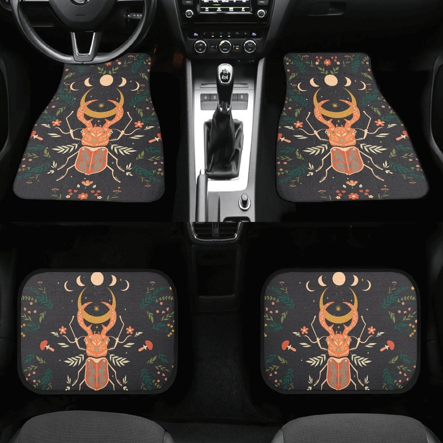 Moon Phase Beetle Back and Front Car Floor Mats - sense forest