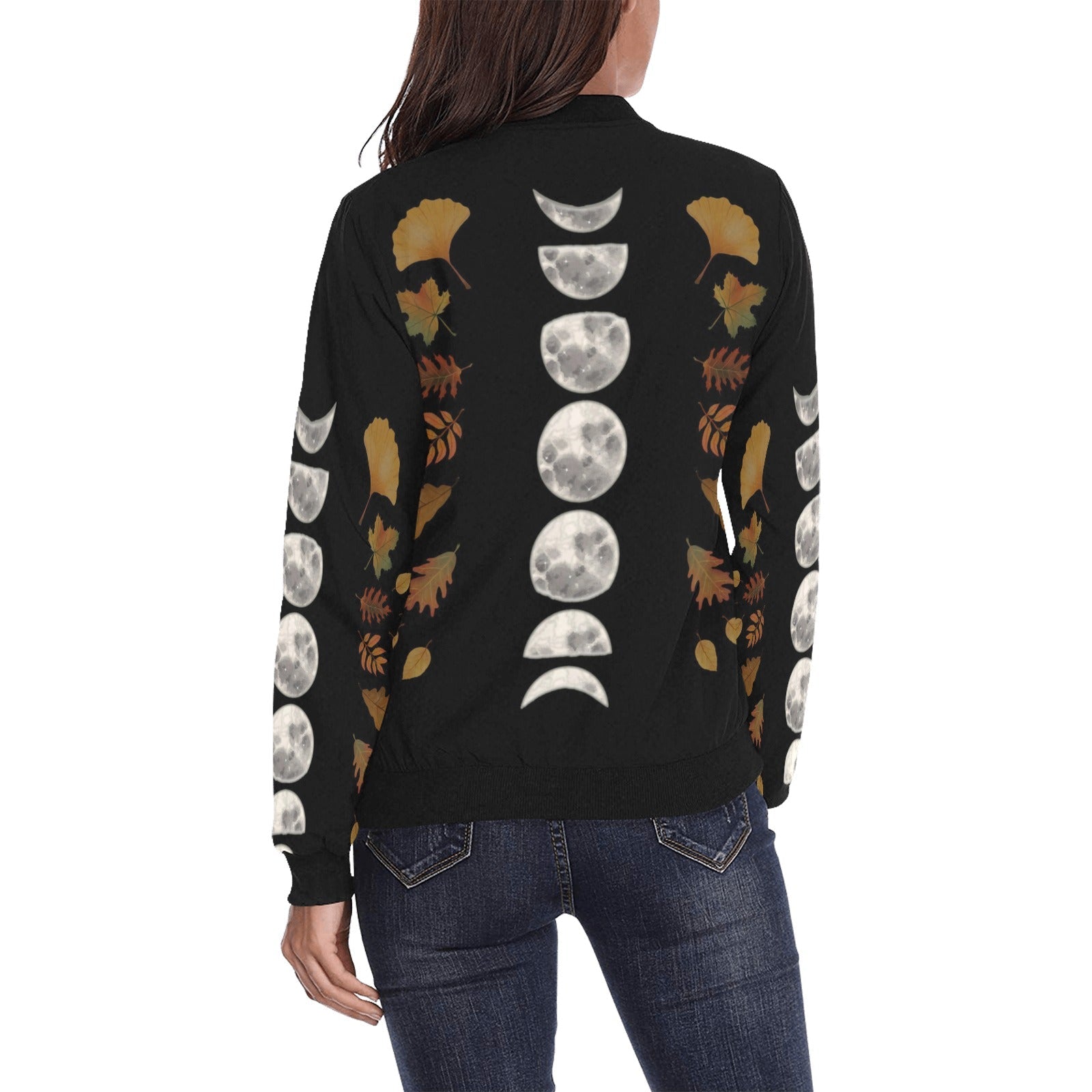 Moon Phase Fall magic Women Bomber Jacket - sense forest