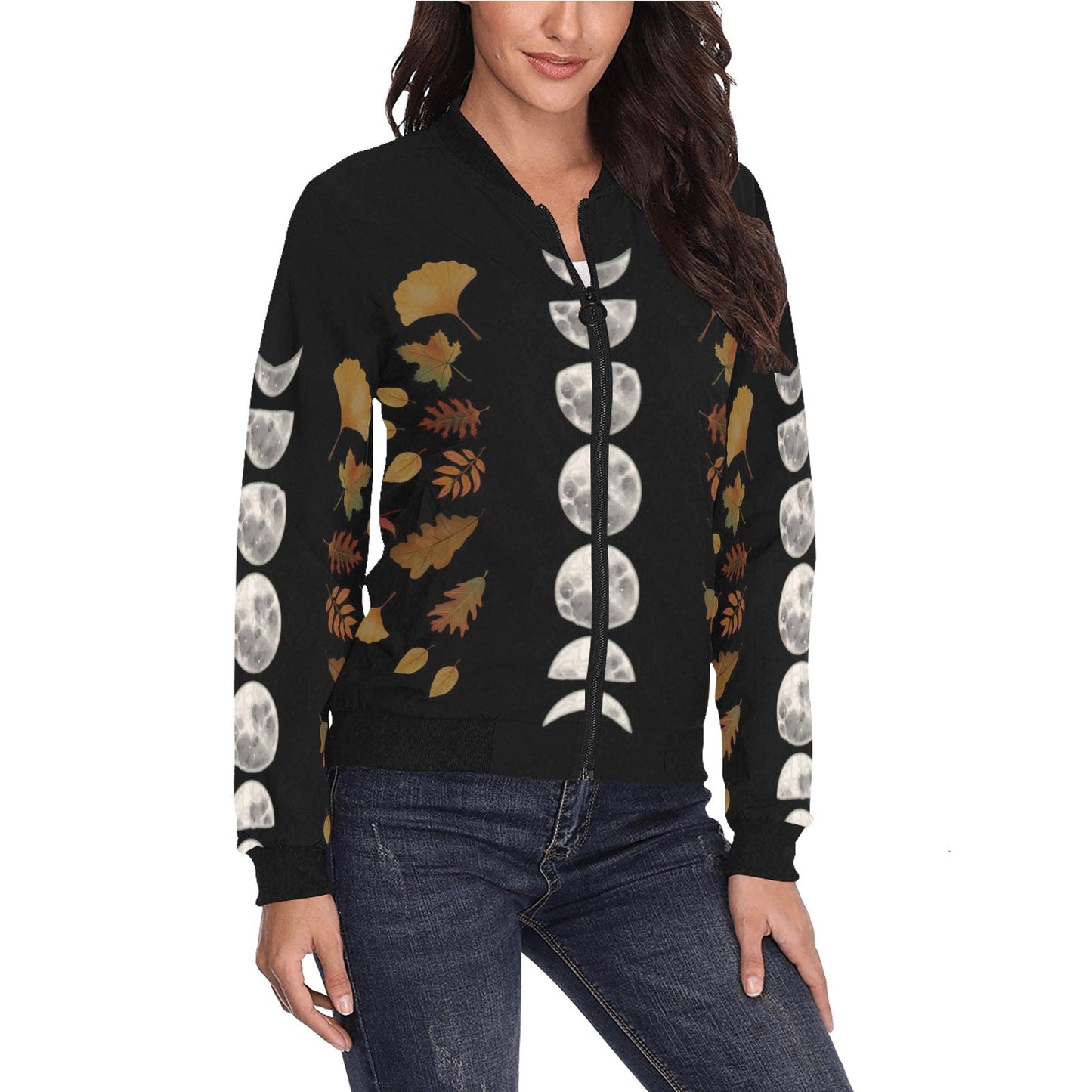 Moon Phase Fall magic Women Bomber Jacket - sense forest