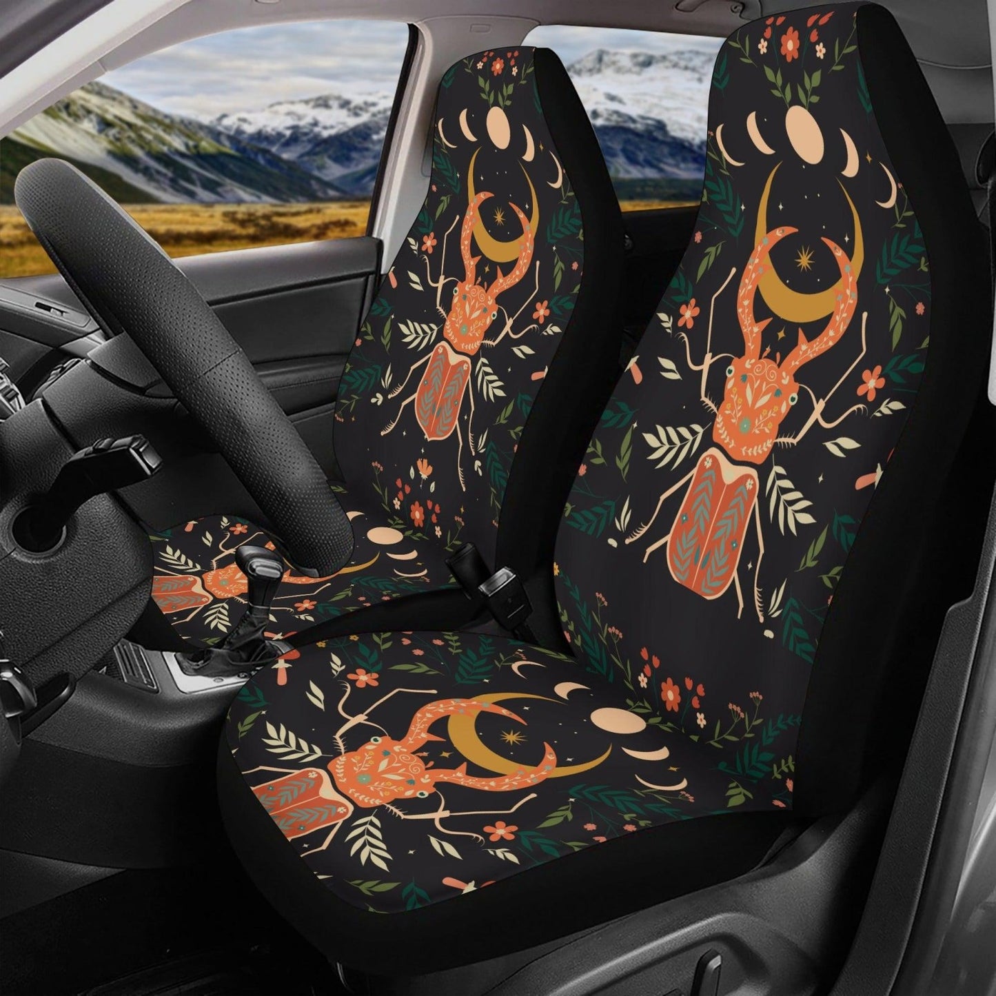 Moon Phase Forest Beetle Car Seat Cover Set - sense forest
