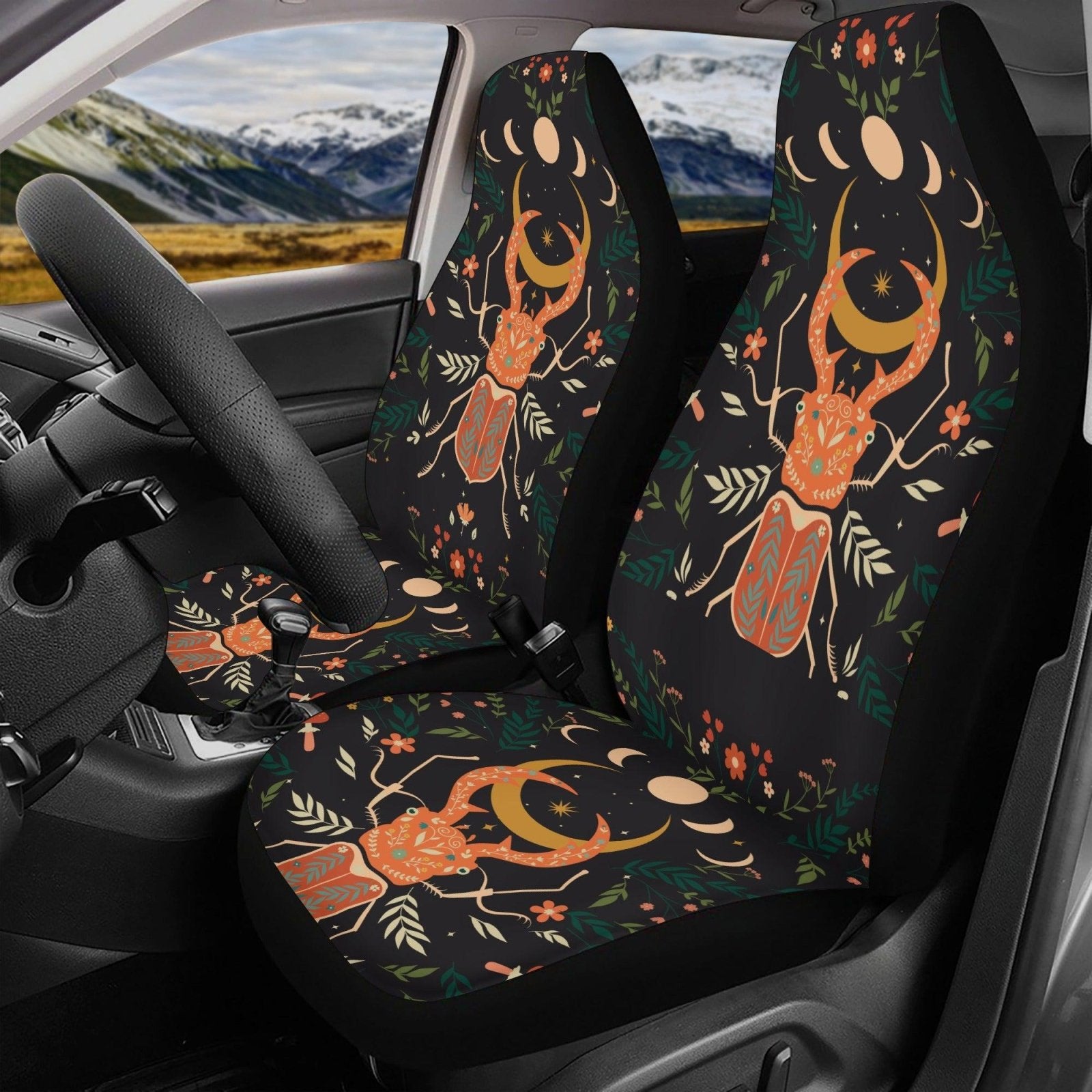 Moon Phase Forest Beetle Car Seat Cover Set - sense forest
