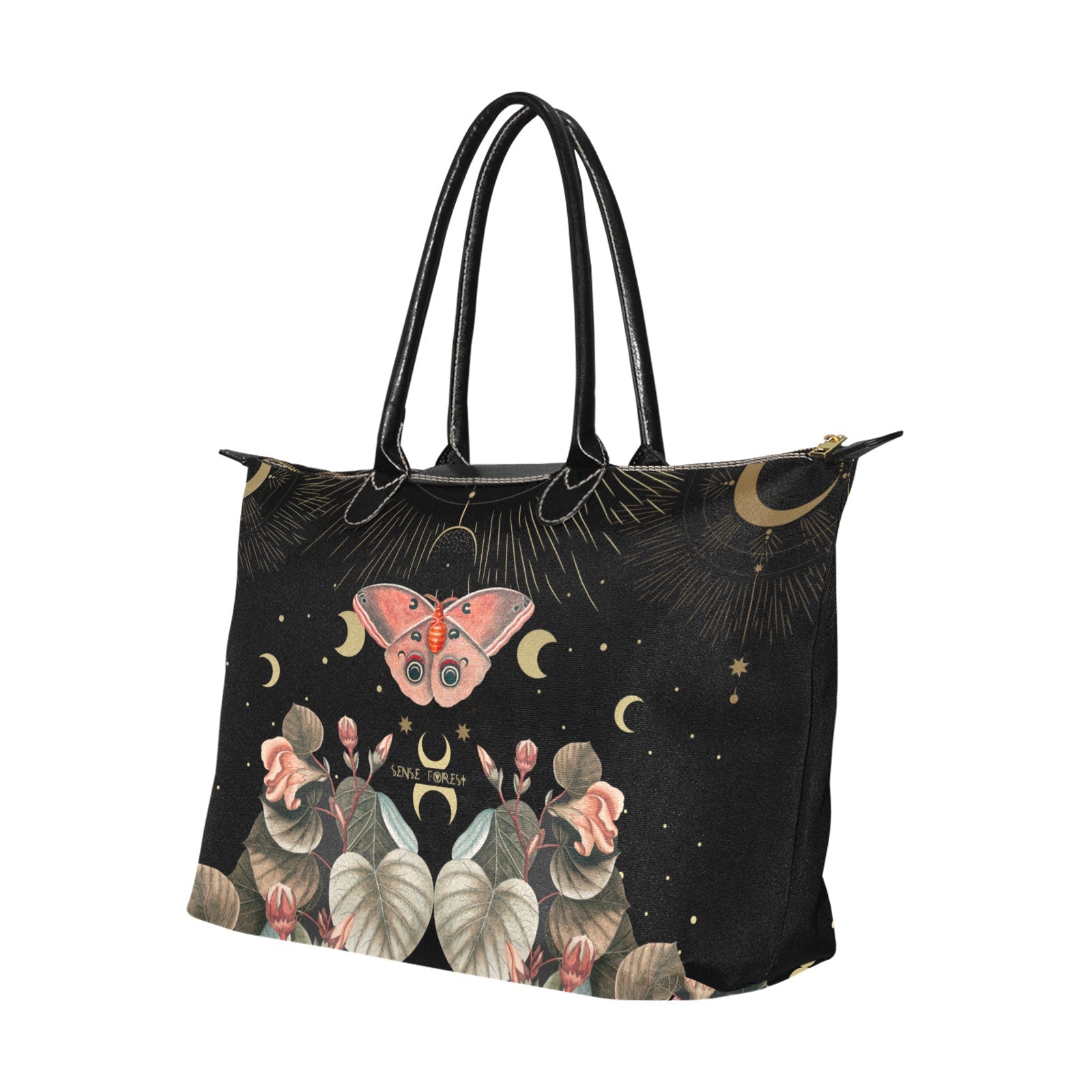 Moon Phase Moth Butterfly Fabric zip tote classic Handbag - sense forest