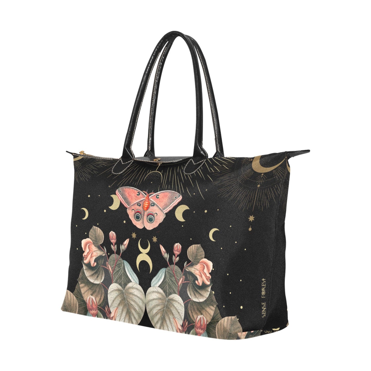 Moon Phase Moth Butterfly Fabric zip tote classic Handbag - sense forest