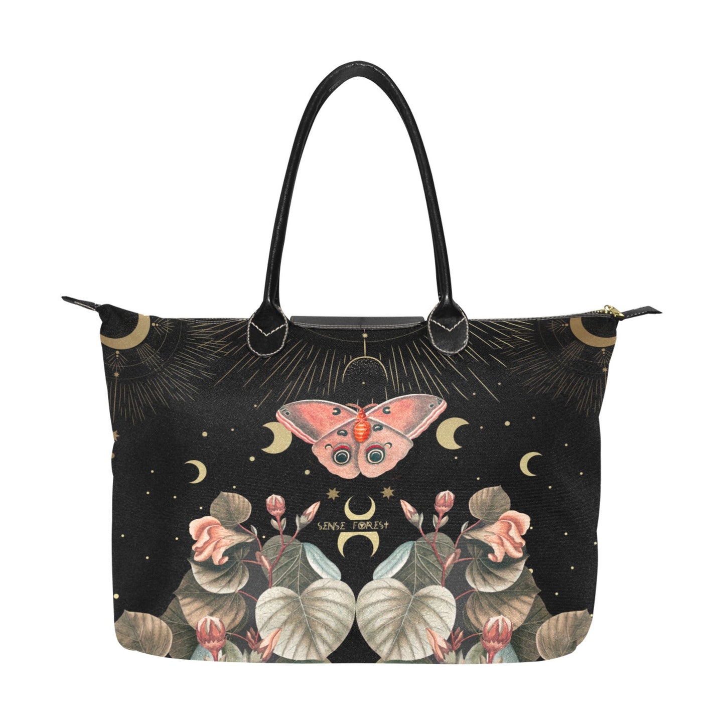 Moon Phase Moth Butterfly Fabric zip tote classic Handbag - sense forest