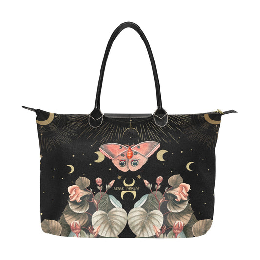 Moon Phase Moth Butterfly Fabric zip tote classic Handbag - sense forest
