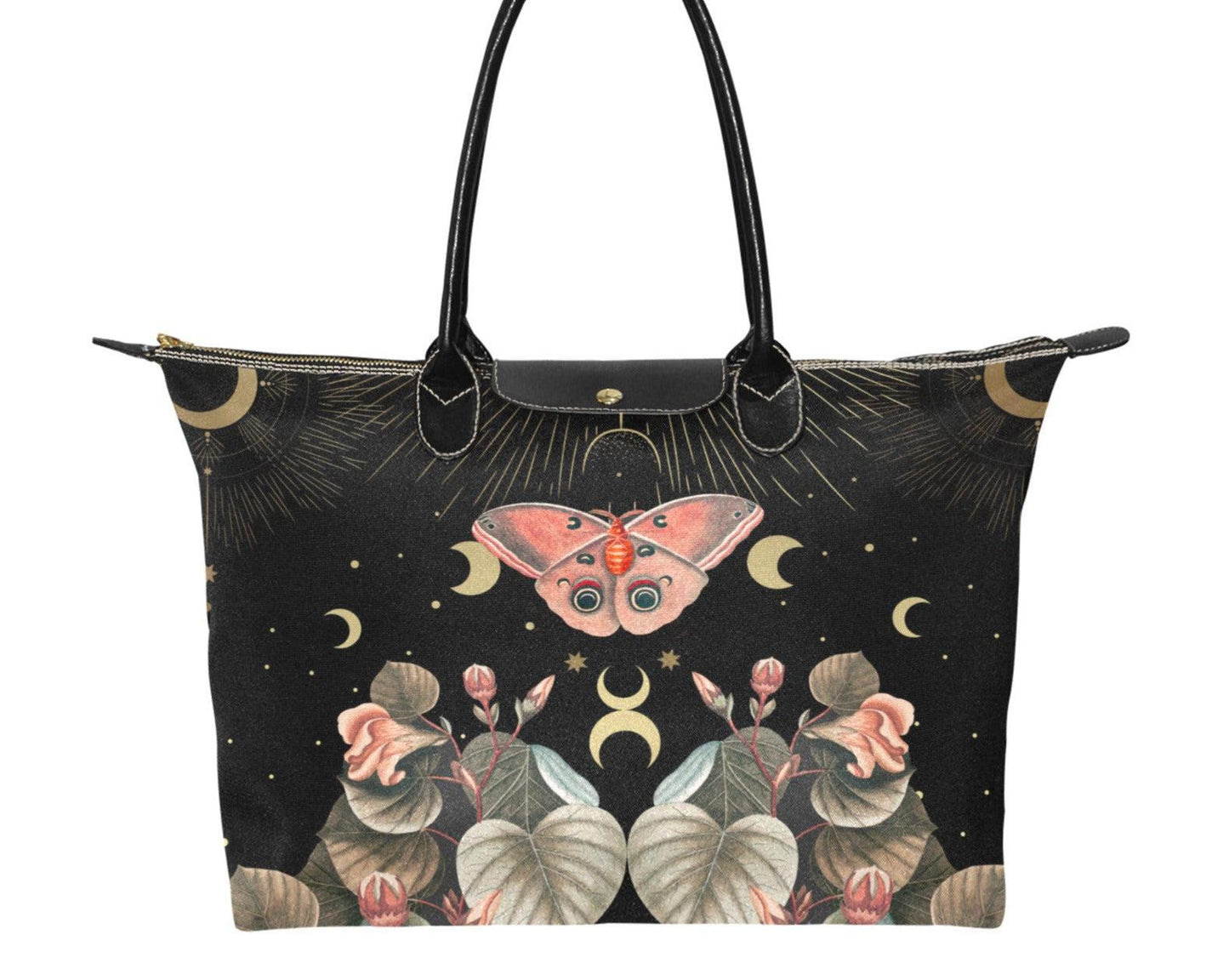 Moon Phase Moth Butterfly Fabric zip tote classic Handbag - sense forest