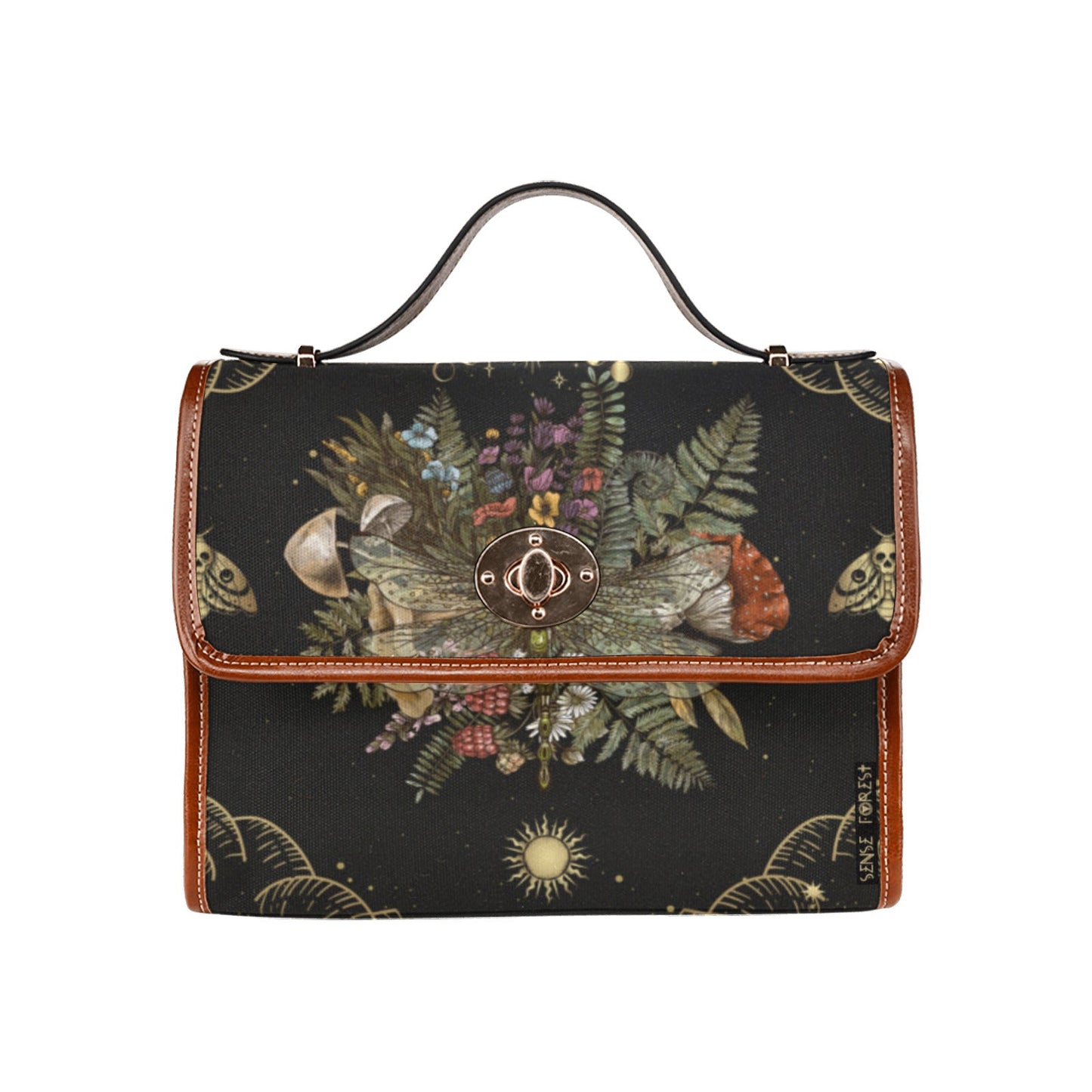 Moon Phase Mushroom Forest Canvas Satchel Bag - sense forest