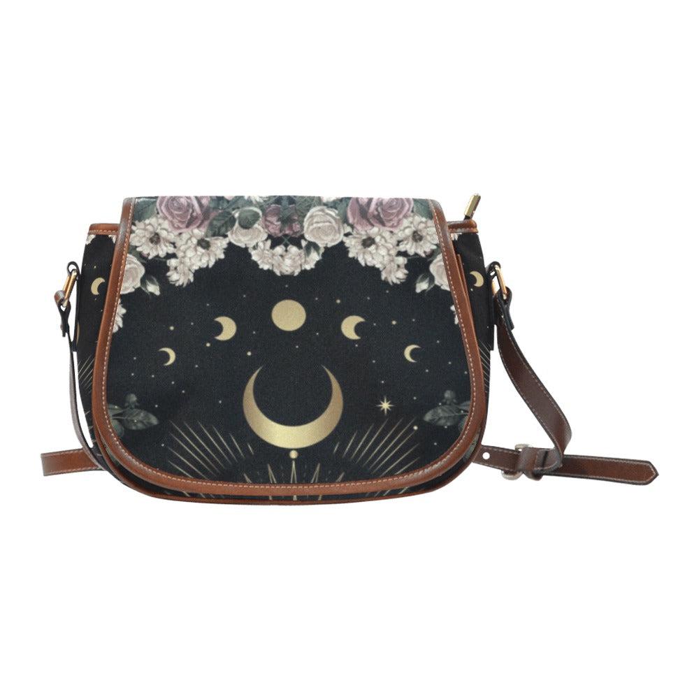 Moon phase pale rose canvas saddle Saddle Bag | Sense Forest - sense forest