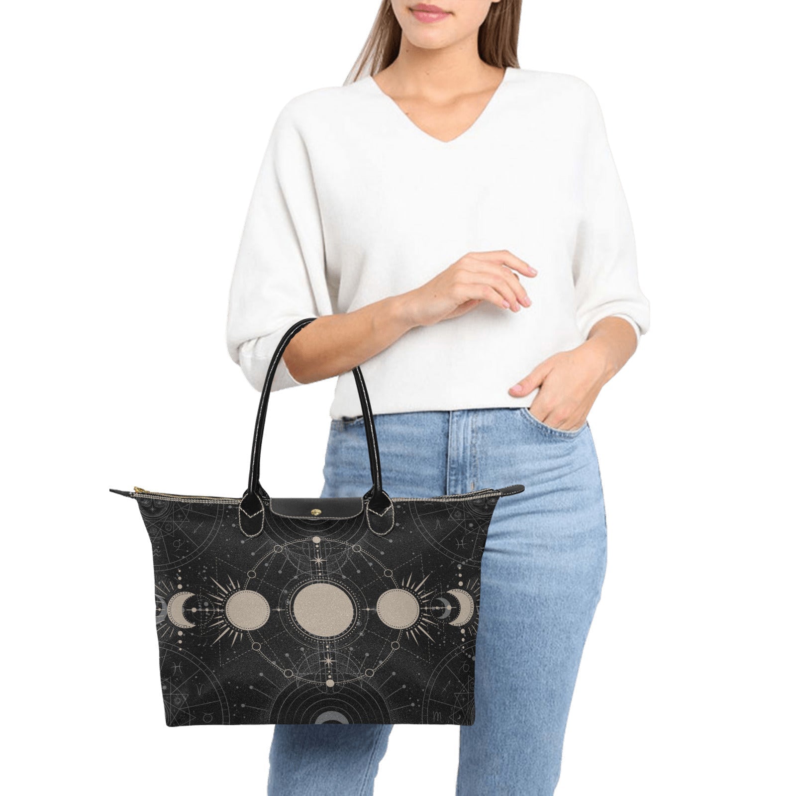 Moon phase witch zip tote Women's Classic Handbag - sense forest