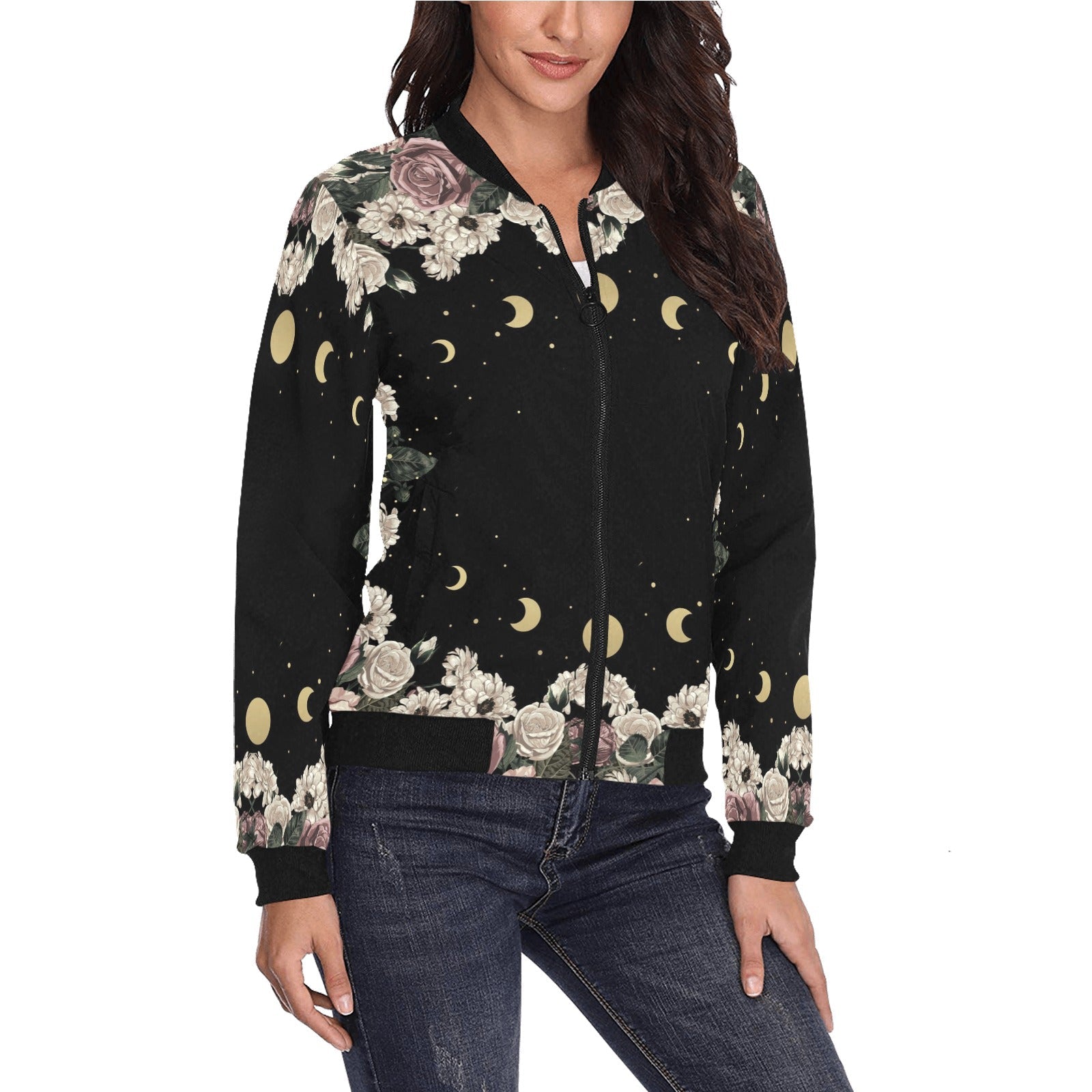 Moon Rose women Bomber Jacket - sense forest