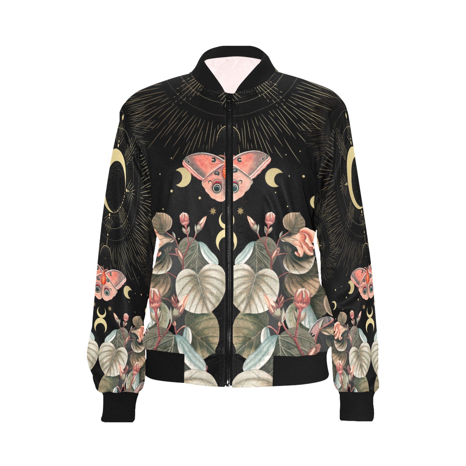 Moth moon butterfly Women Bomber Jacket - sense forest