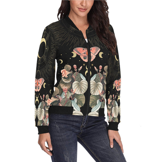 Moth moon butterfly Women Bomber Jacket - sense forest