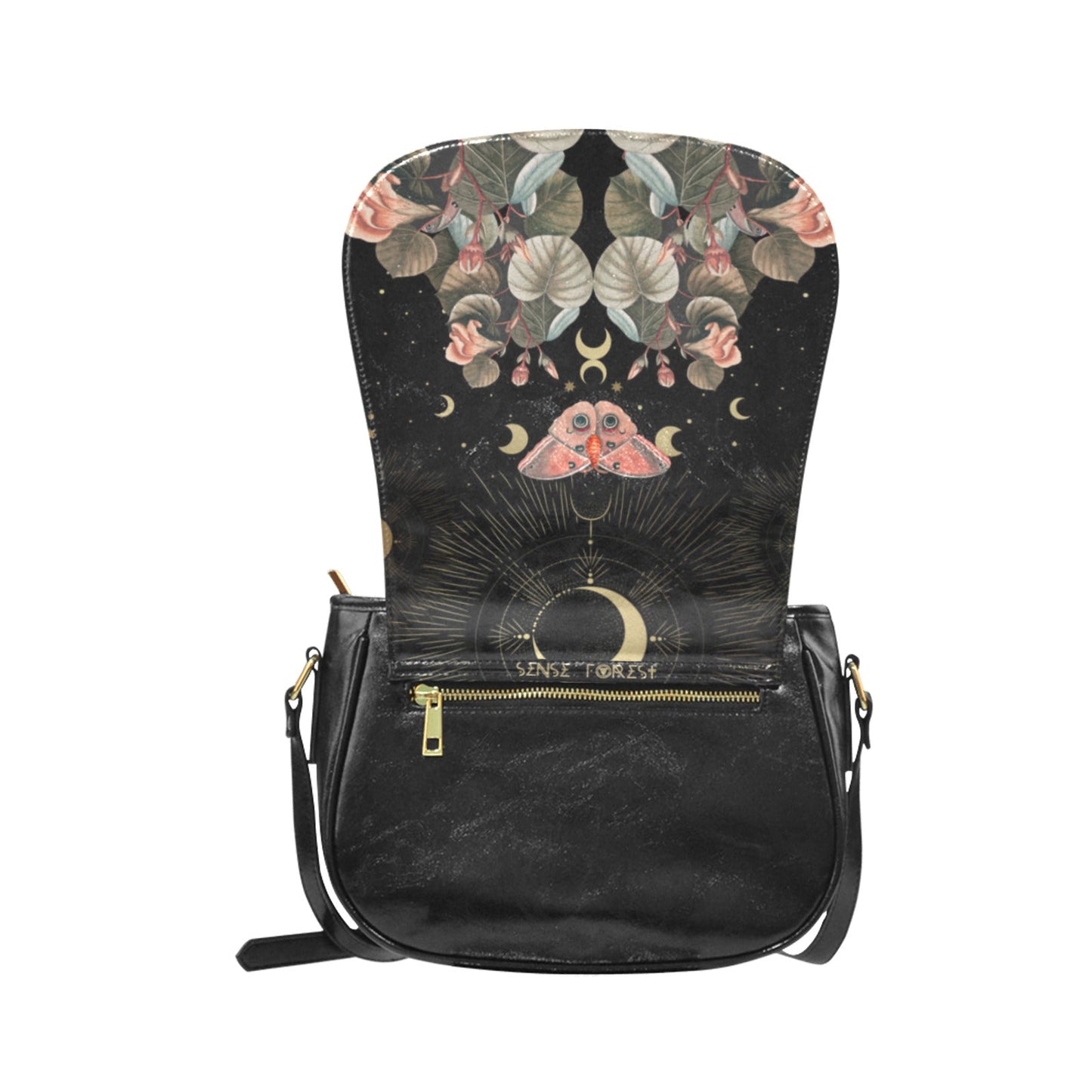 Moth Moon Phase butterfly Vegan Leather saddle bag Classic Saddle Bag - sense forest