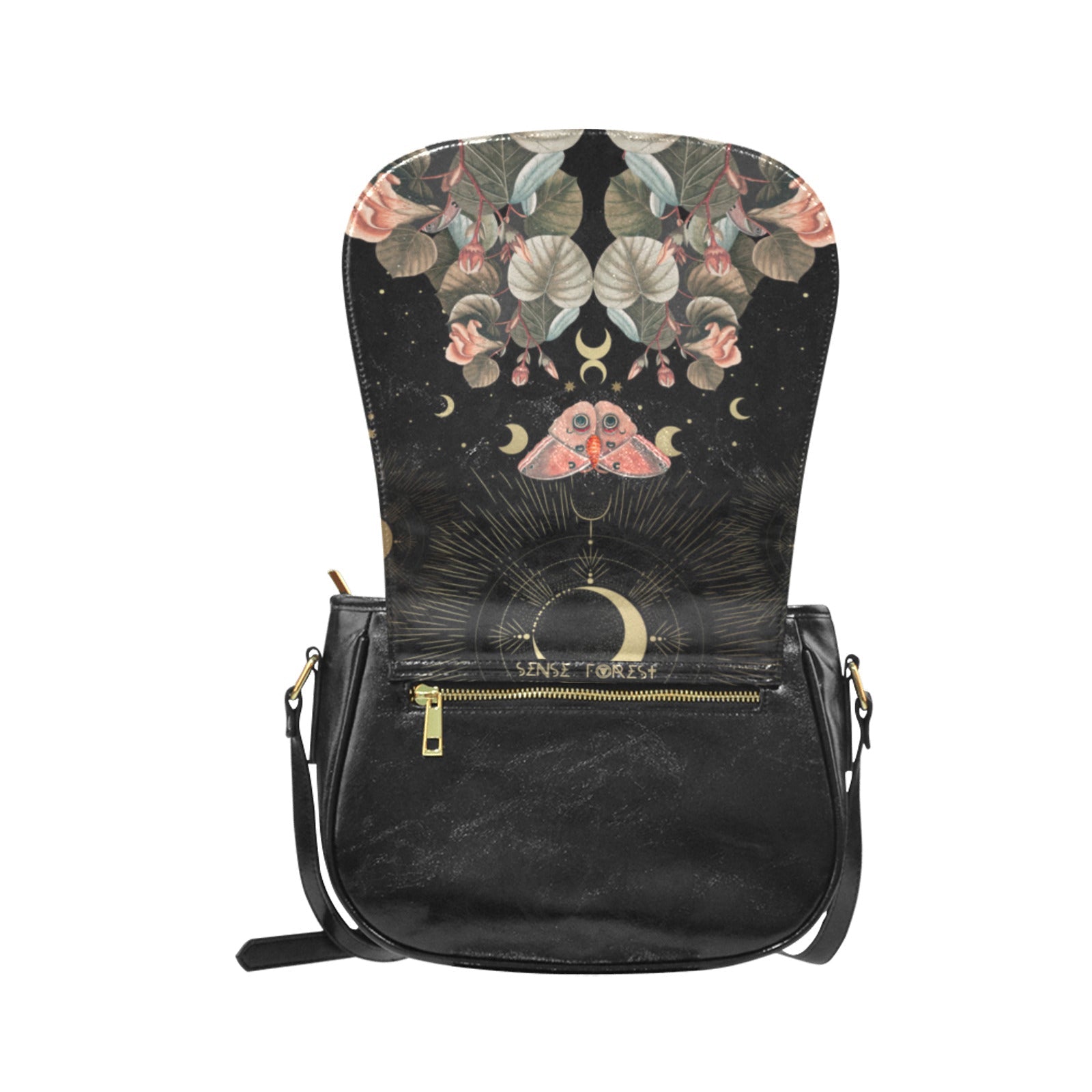Moth Moon Phase butterfly Vegan Leather saddle bag Classic Saddle Bag - sense forest