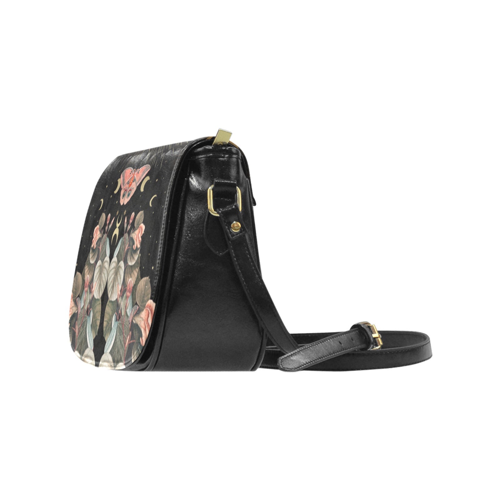 Moth Moon Phase butterfly Vegan Leather saddle bag Classic Saddle Bag - sense forest