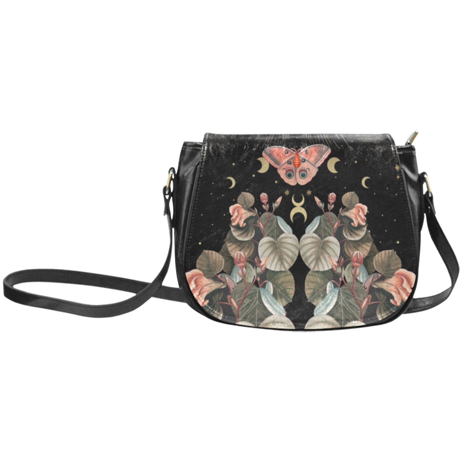 Moth Moon Phase butterfly Vegan Leather saddle bag Classic Saddle Bag - sense forest