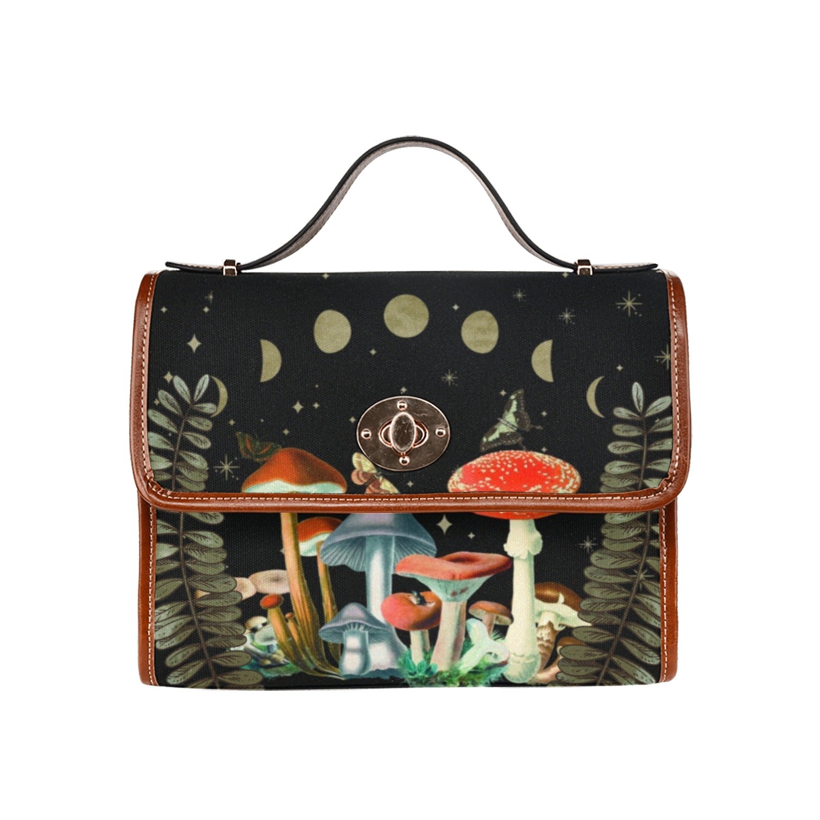 Mushroom Moon Phase Canvas Satchel Bag - sense forest
