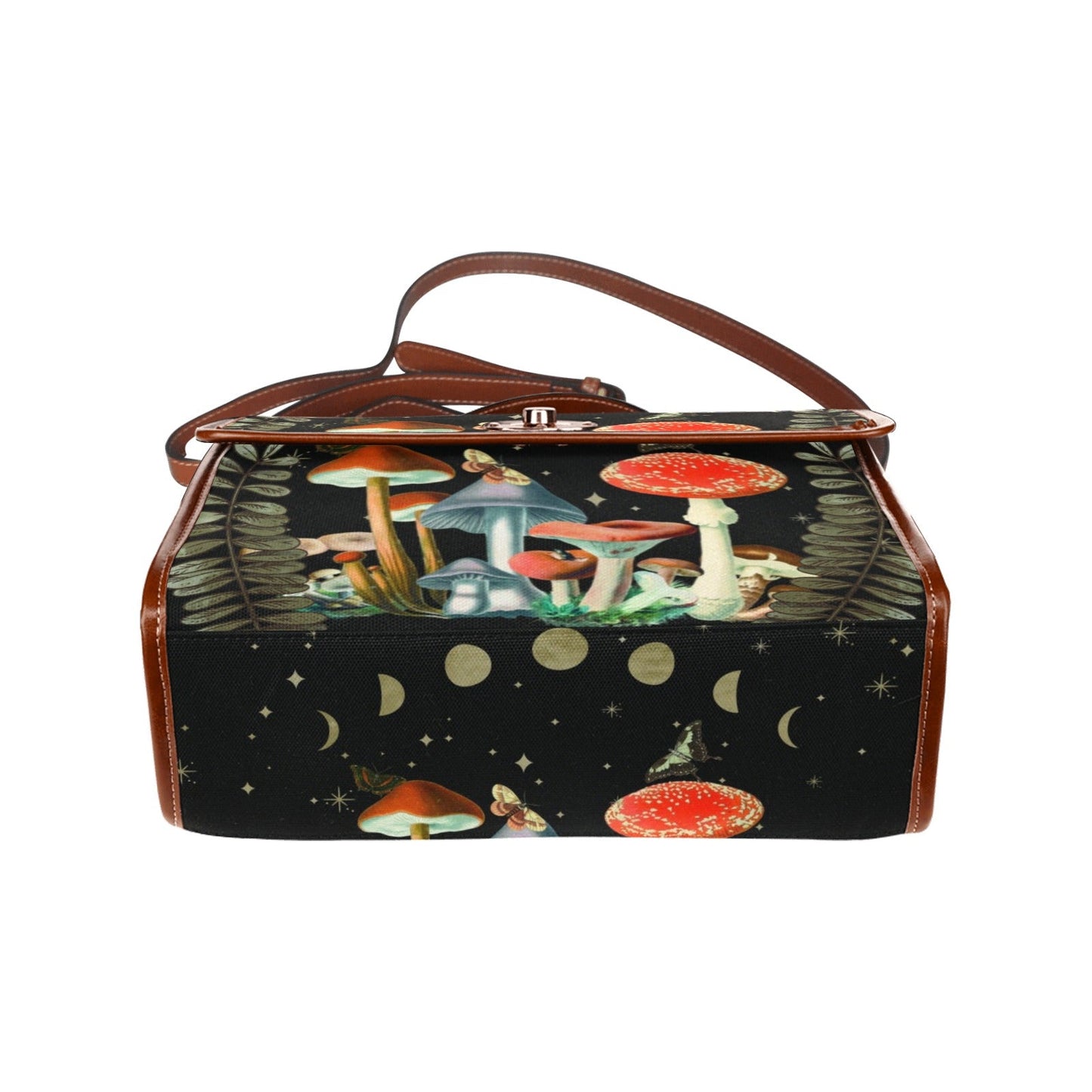 Mushroom Moon Phase Canvas Satchel Bag - sense forest