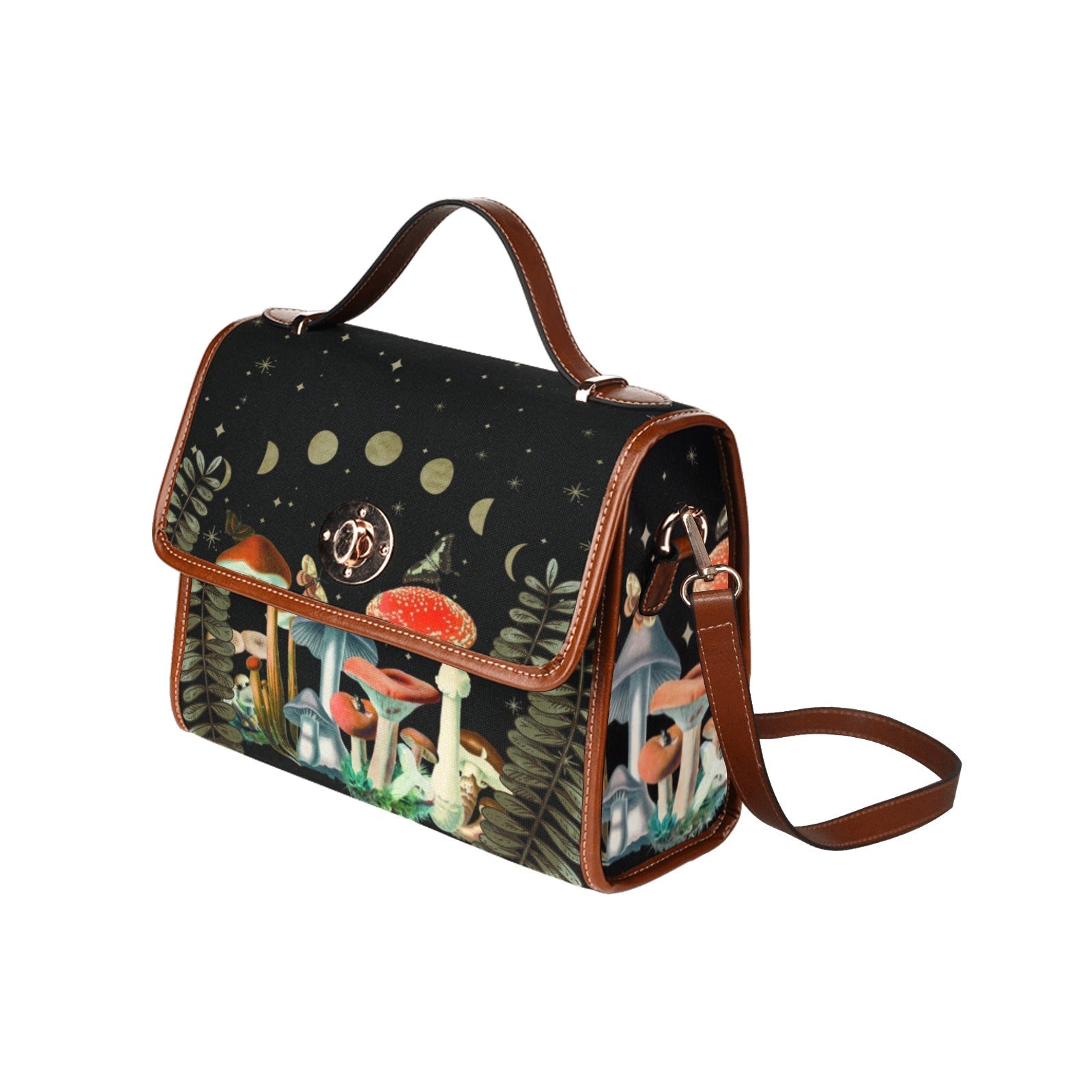 Mushroom Moon Phase Canvas Satchel Bag - sense forest