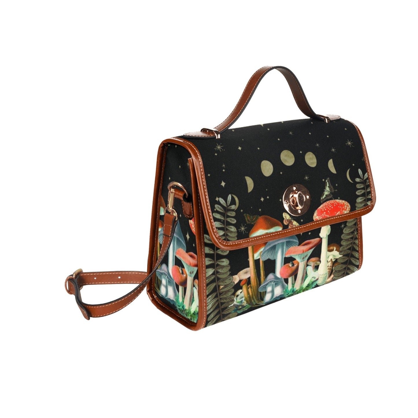 Mushroom Moon Phase Canvas Satchel Bag - sense forest