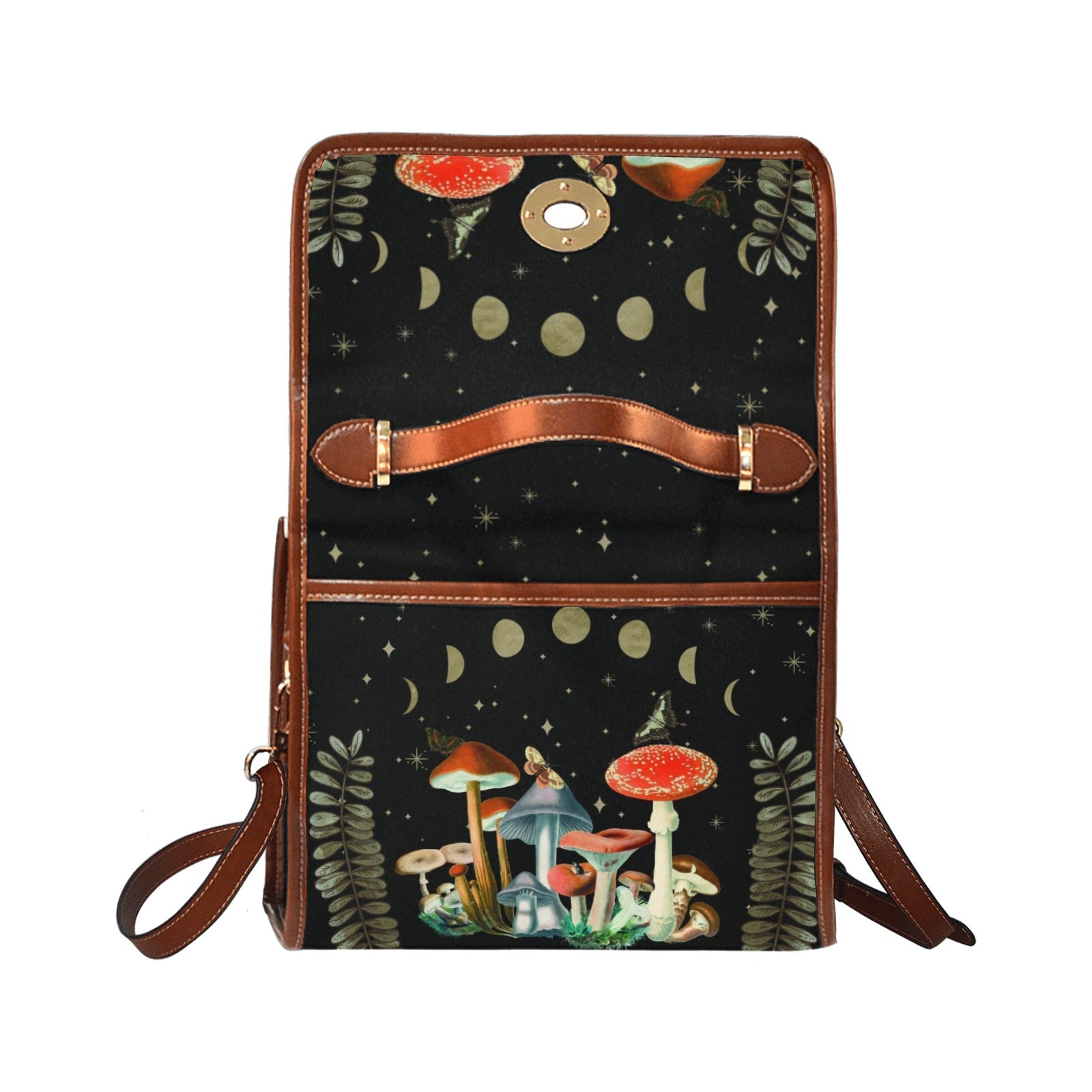 Mushroom Moon Phase Canvas Satchel Bag - sense forest
