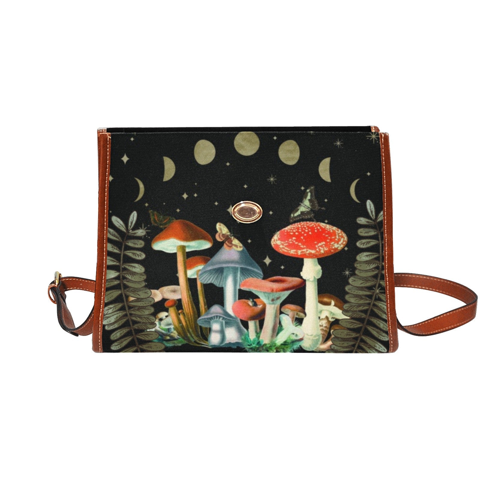Mushroom Moon Phase Canvas Satchel Bag - sense forest