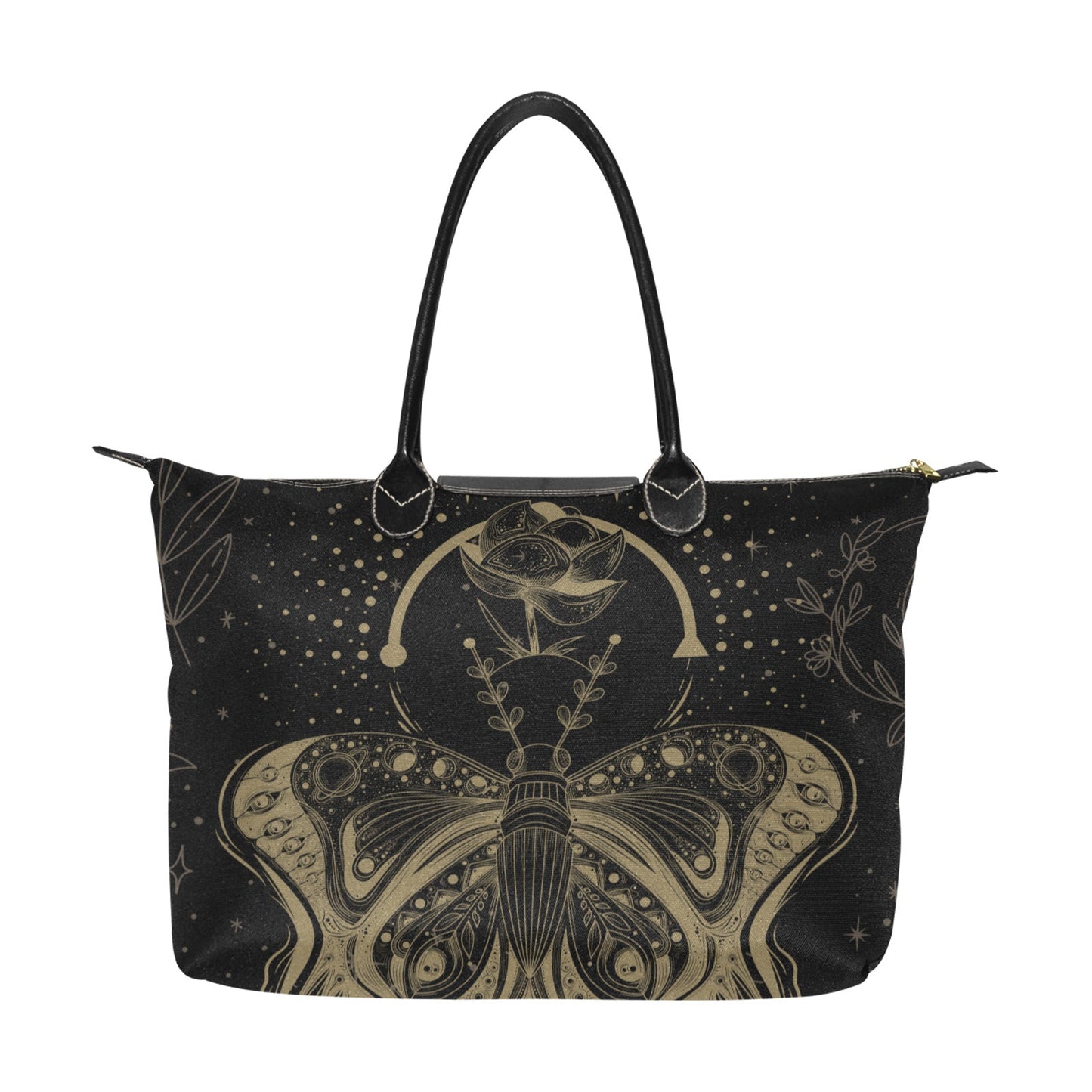 Mystical moon lotus moth fabric zip tote bag - sense forest