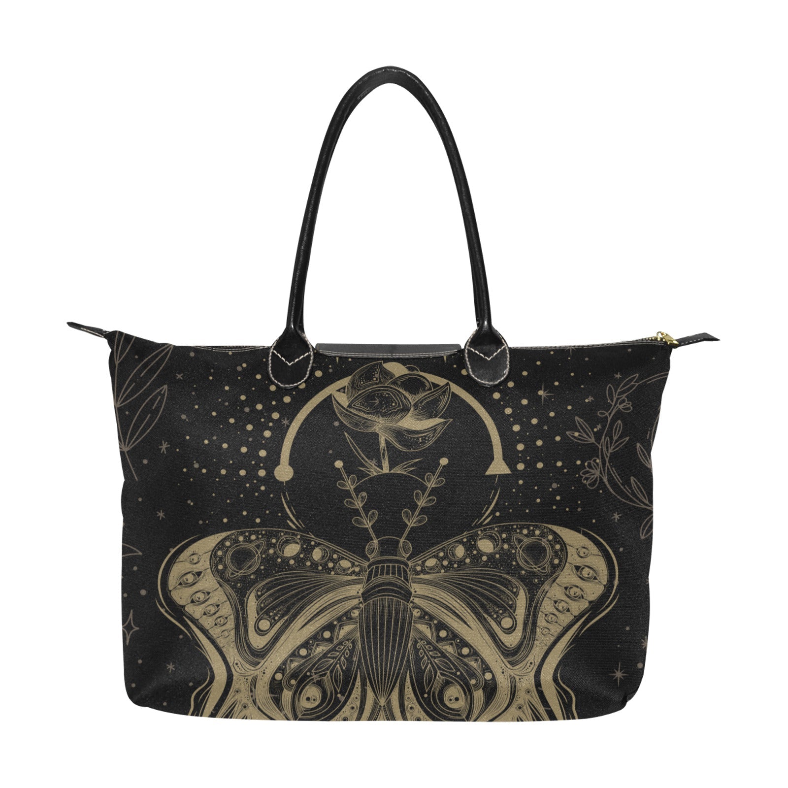 Mystical moon lotus moth fabric zip tote bag - sense forest