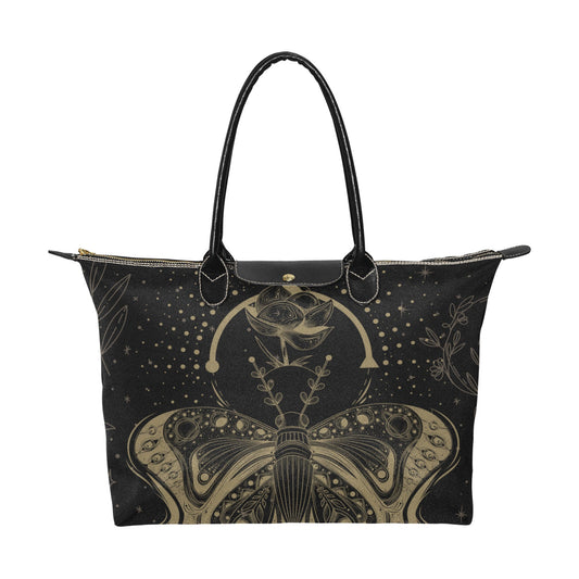 Mystical moon lotus moth fabric zip tote bag - sense forest