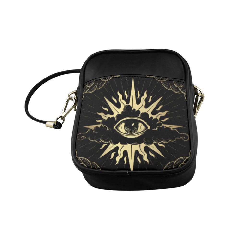 Mystical witchy cloud eye Vegan leather mini sling Bag purse - sense forest