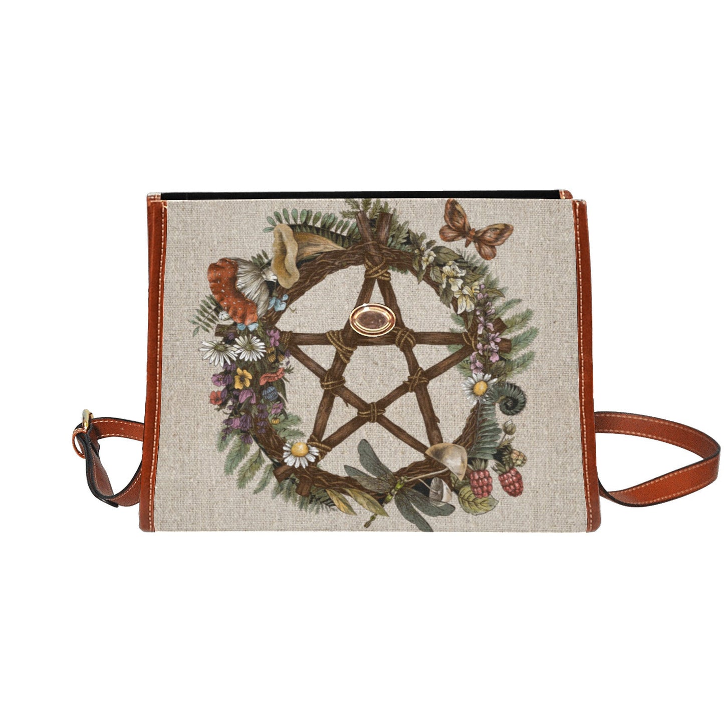 Occult Forest wreath Pentagram cottage witch Canvas satchel Bag - sense forest
