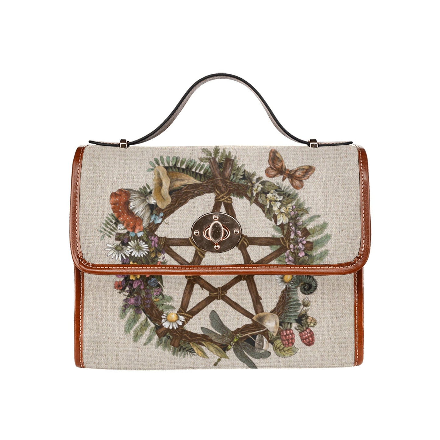 Occult Forest wreath Pentagram cottage witch Canvas satchel Bag - sense forest