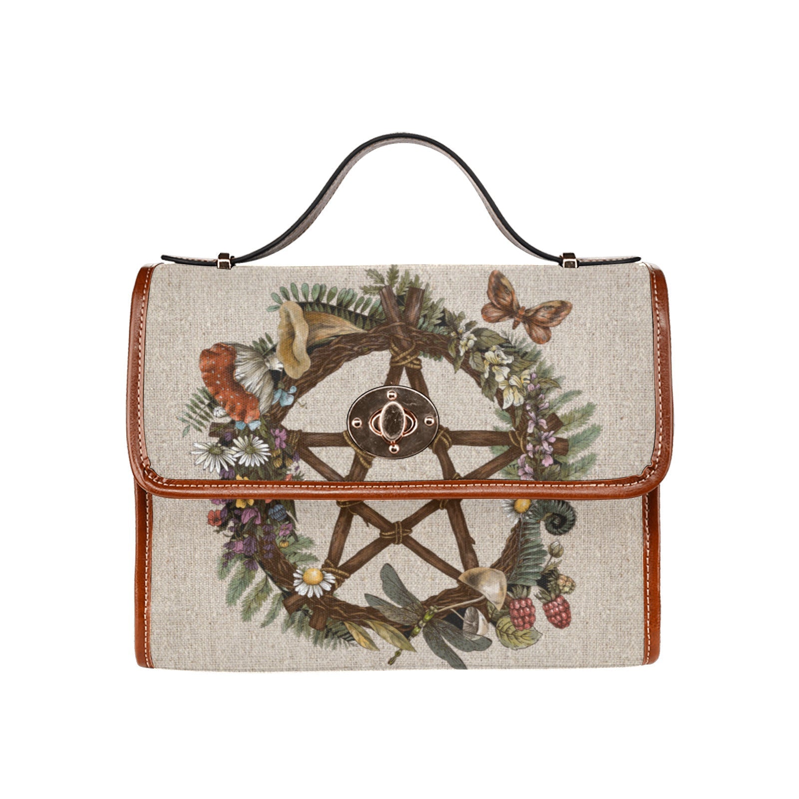 Occult Forest wreath Pentagram cottage witch Canvas satchel Bag - sense forest
