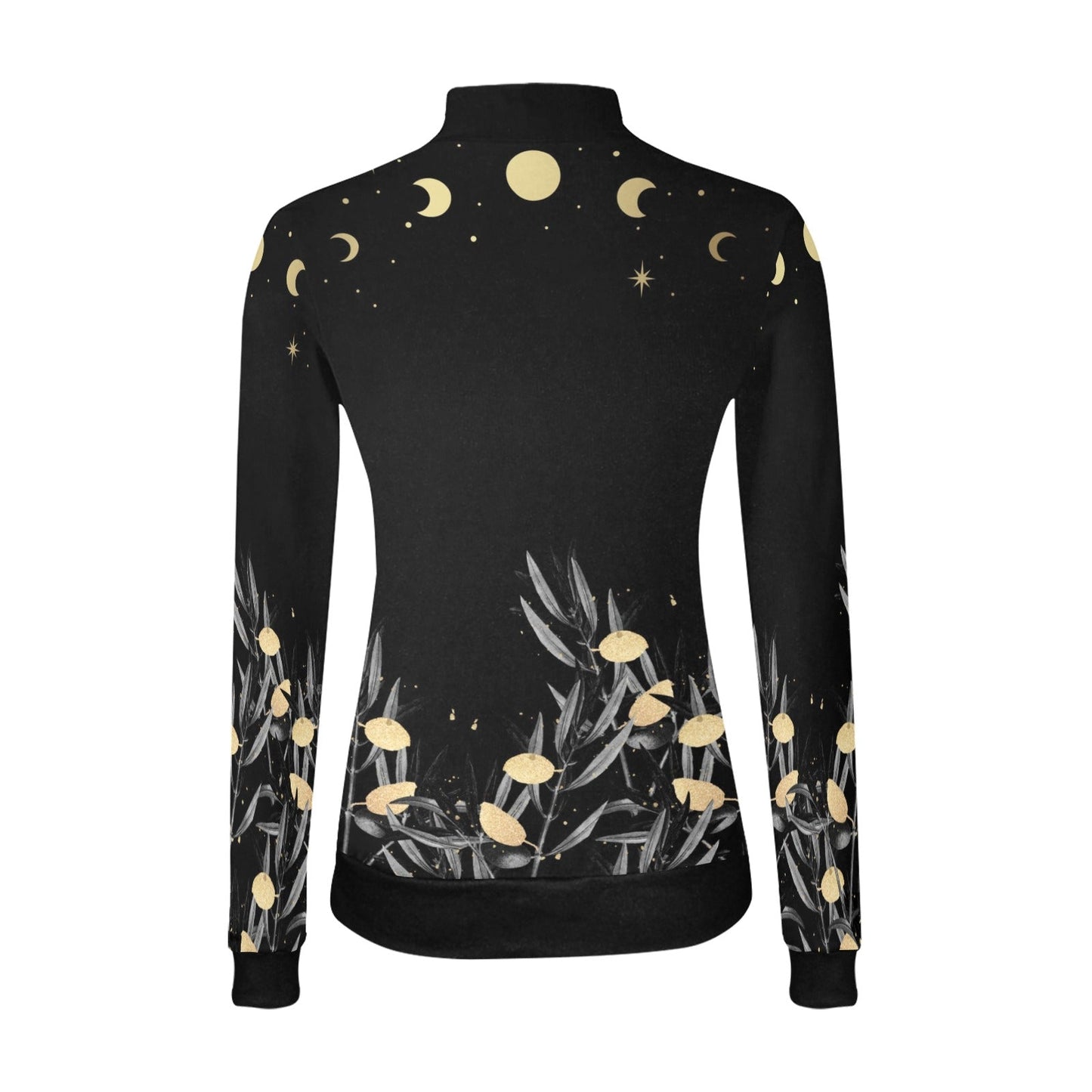 Olive Tree Butterfly Moon Phase Long Sleeves Witch Mock Neck Sweater - sense forest