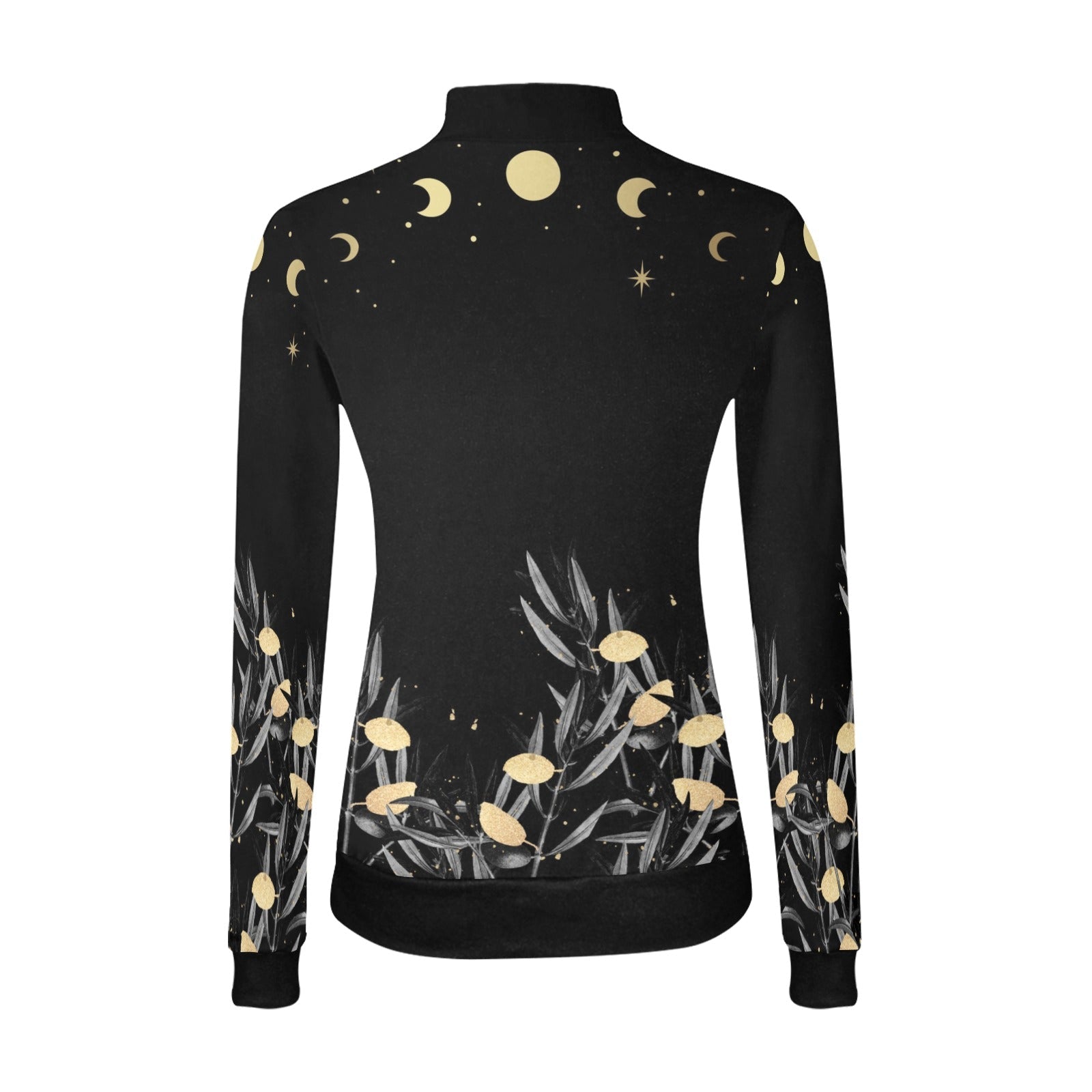 Olive Tree Butterfly Moon Phase Long Sleeves Witch Mock Neck Sweater - sense forest