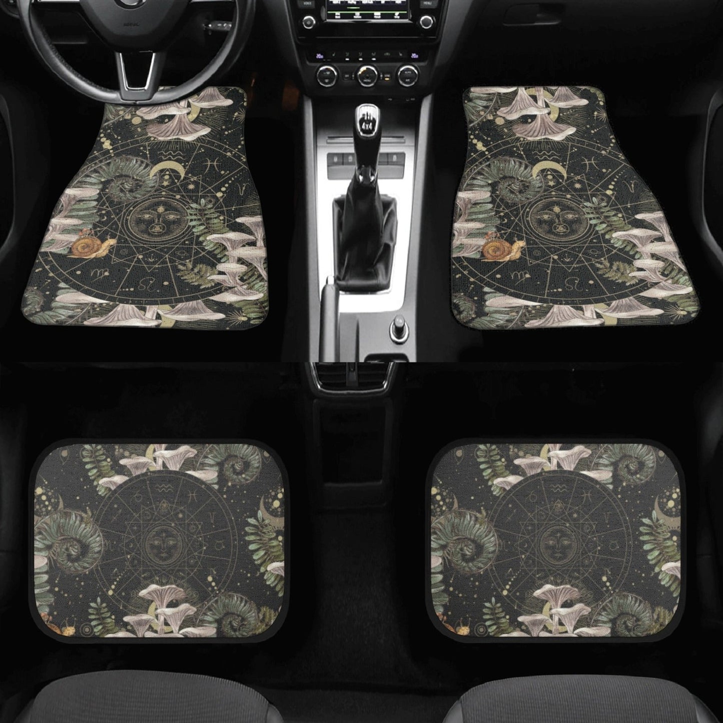 Oyster Mushroom Astrology Back and Front Car Floor Mats - sense forest