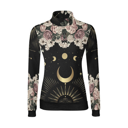 Pale rose moon Long sleeves shirt witchy All Over Print Mock Neck Sweater Top - sense forest