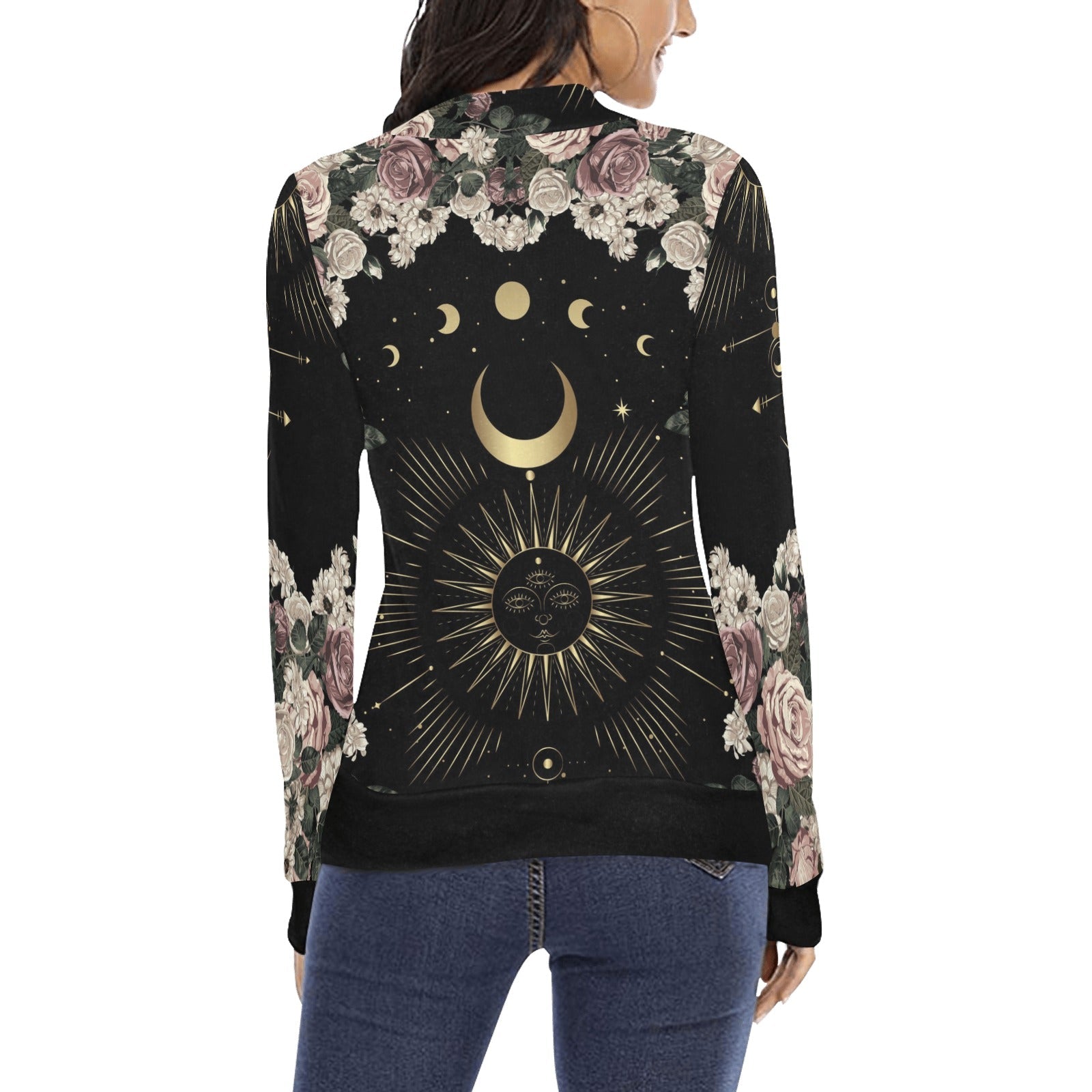 Pale rose moon Long sleeves shirt witchy All Over Print Mock Neck Sweater Top - sense forest