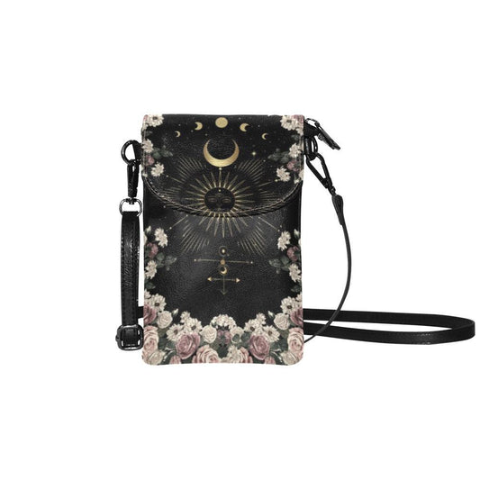 Pale rose moon phase Cottagecore mini sling phone Purse - sense forest