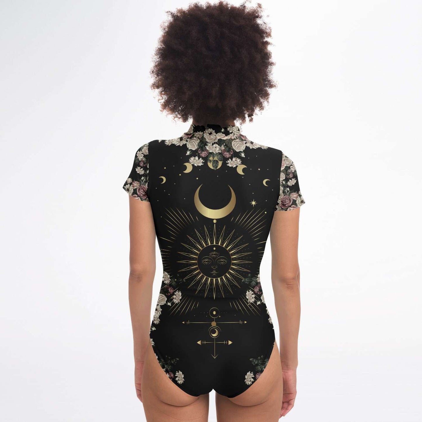 Pale Rose Moon Phase short sleeve bodysuit Bathing Suit - sense forest