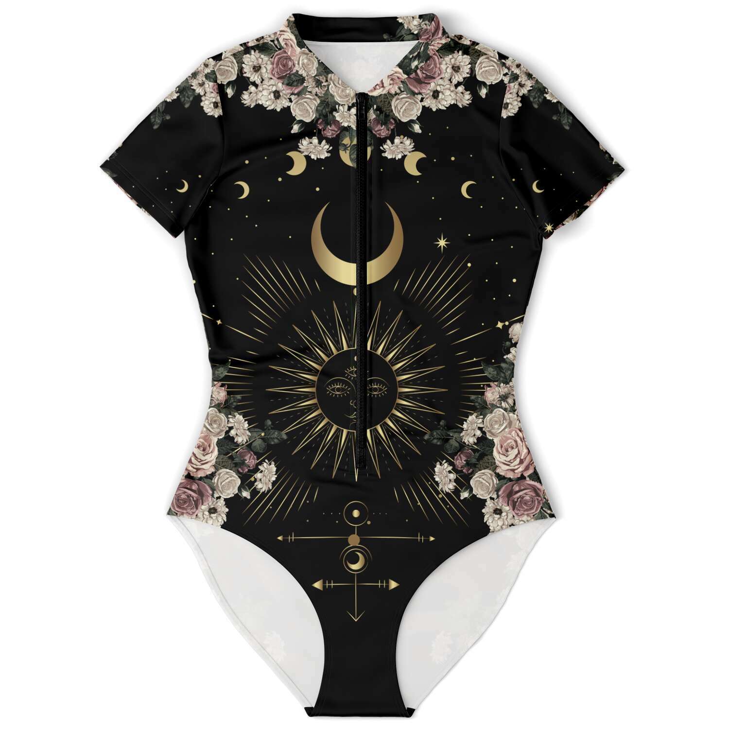 Pale Rose Moon Phase short sleeve bodysuit Bathing Suit - sense forest