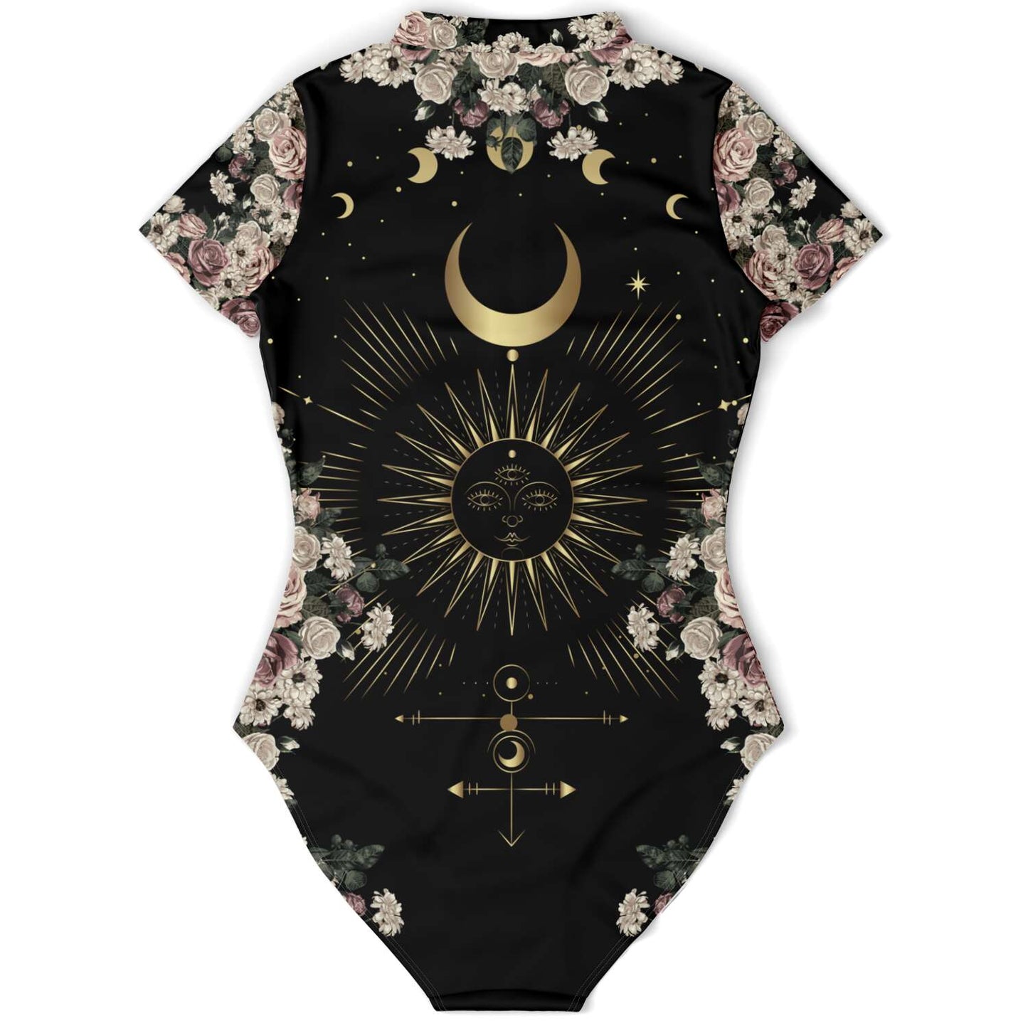 Pale Rose Moon Phase short sleeve bodysuit Bathing Suit - sense forest
