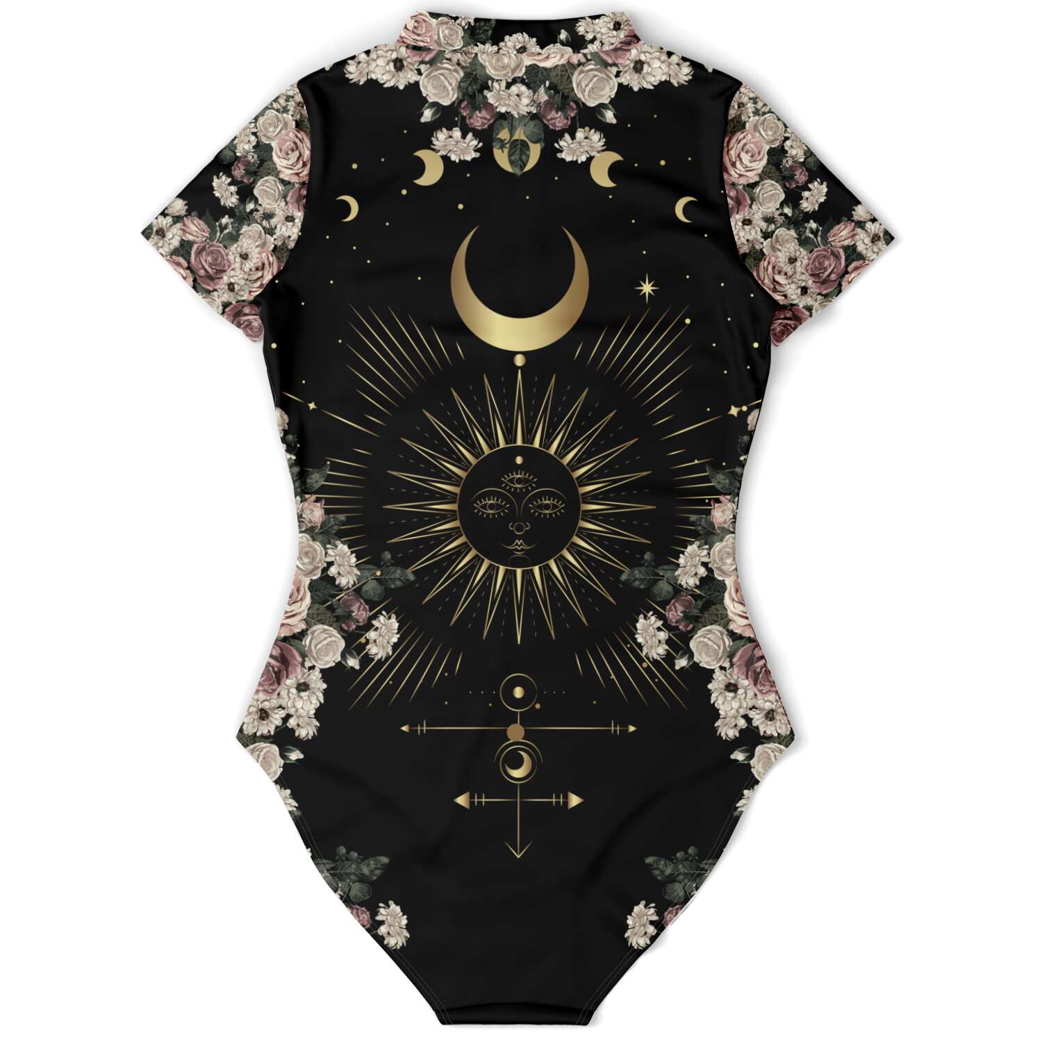 Pale Rose Moon Phase short sleeve bodysuit Bathing Suit - sense forest