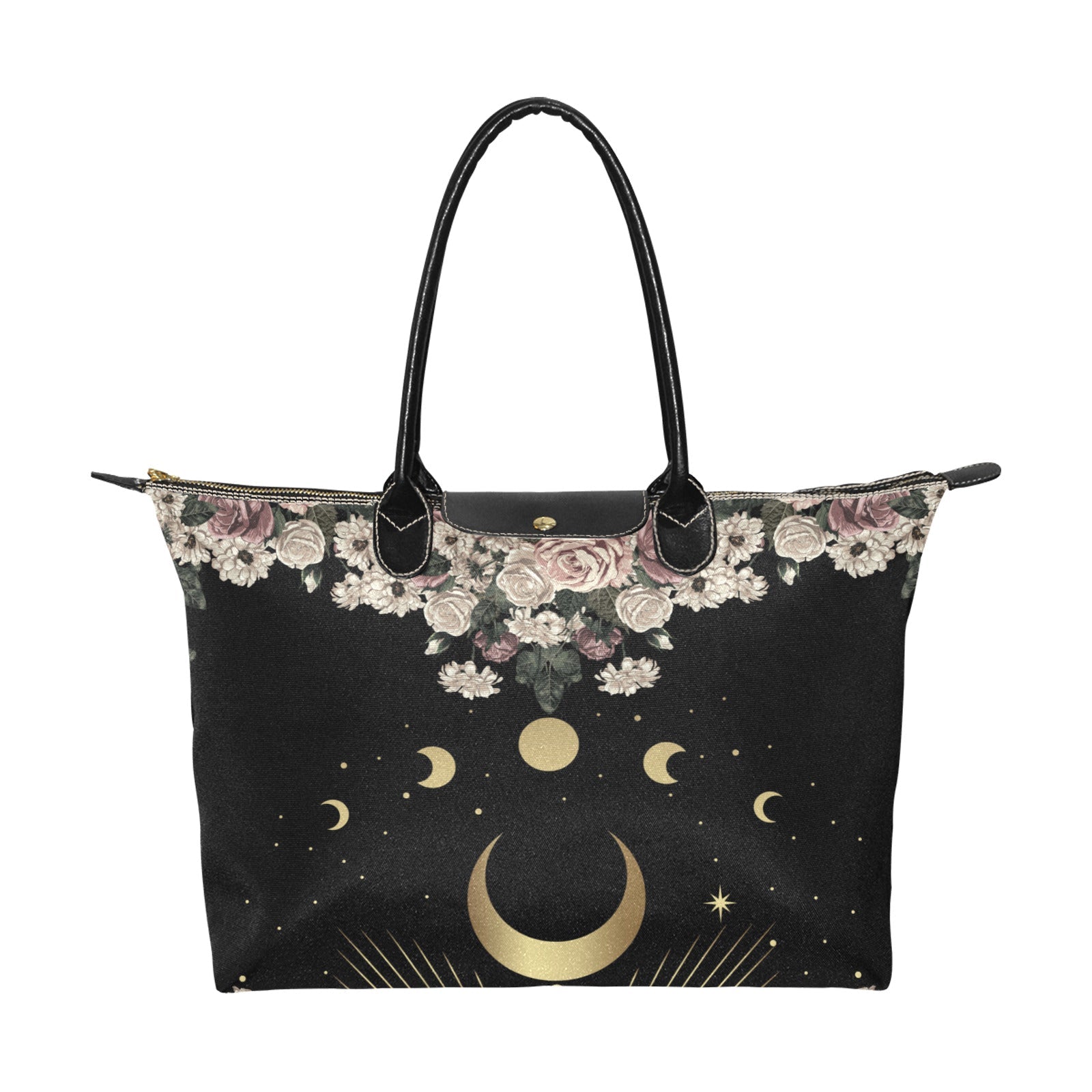 Pale rose moon phase Witch zip tote Women's Classic Handbag - sense forest