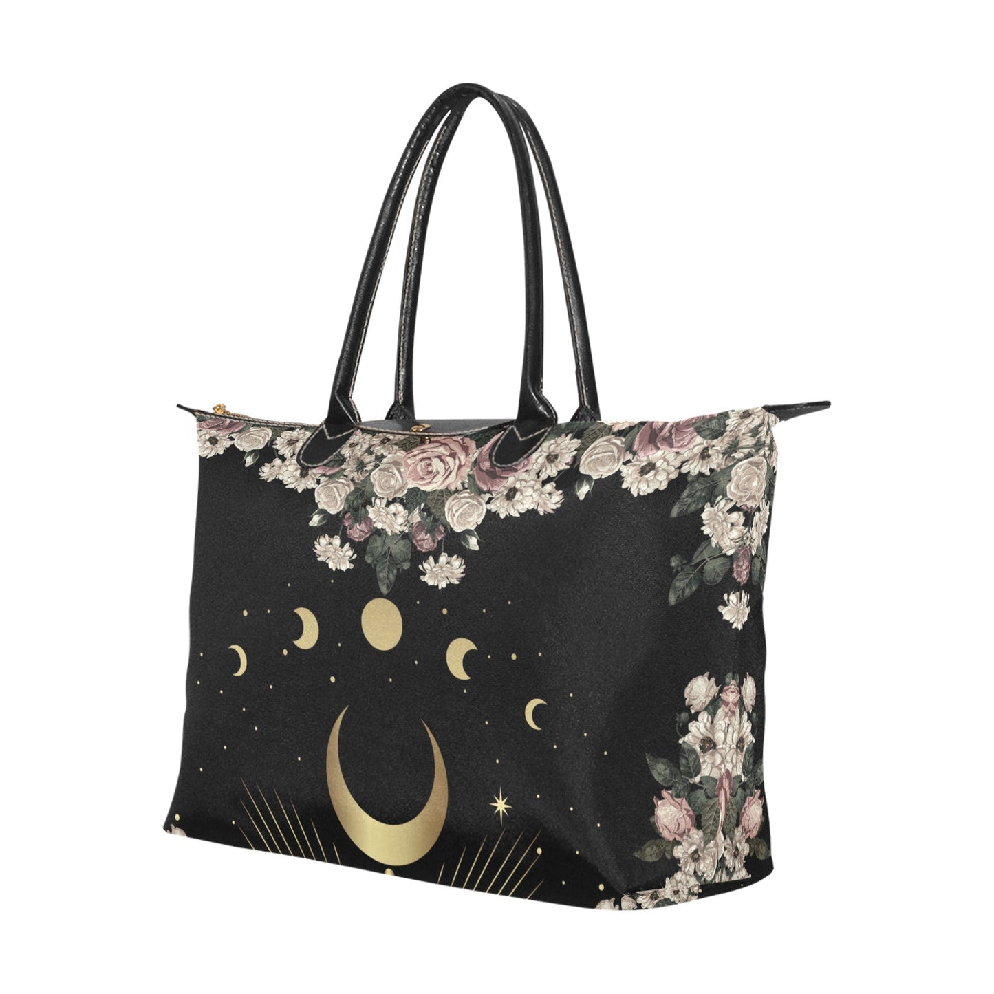 Pale rose moon phase Witch zip tote Women's Classic Handbag - sense forest