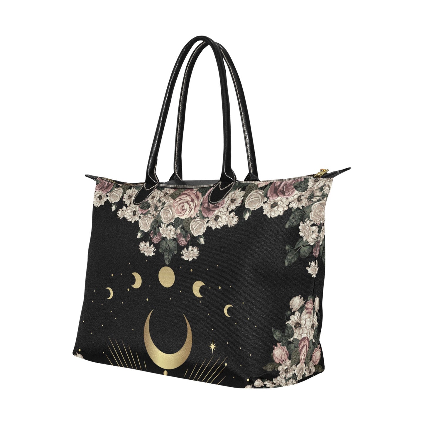 Pale rose moon phase Witch zip tote Women's Classic Handbag - sense forest