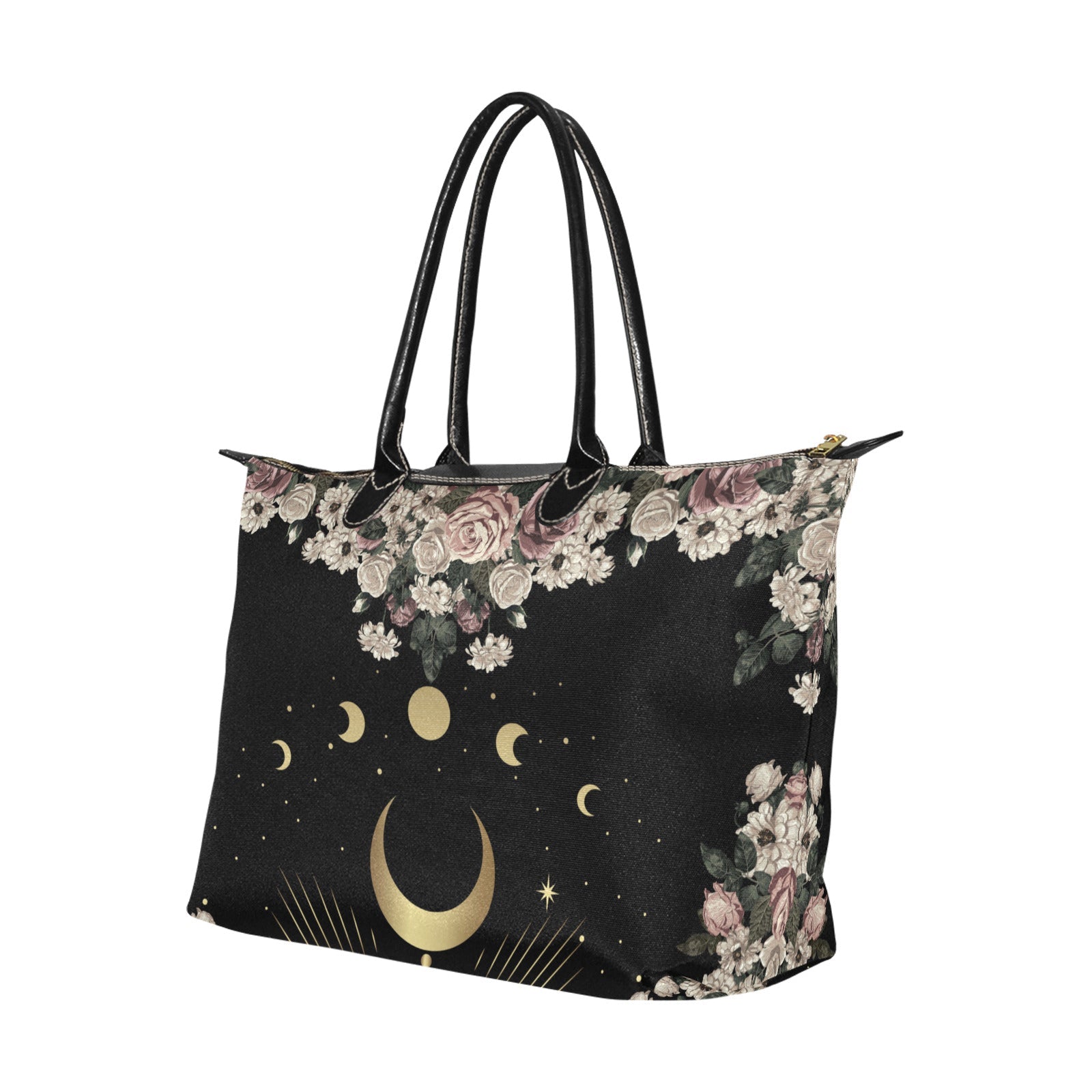 Pale rose moon phase Witch zip tote Women's Classic Handbag - sense forest
