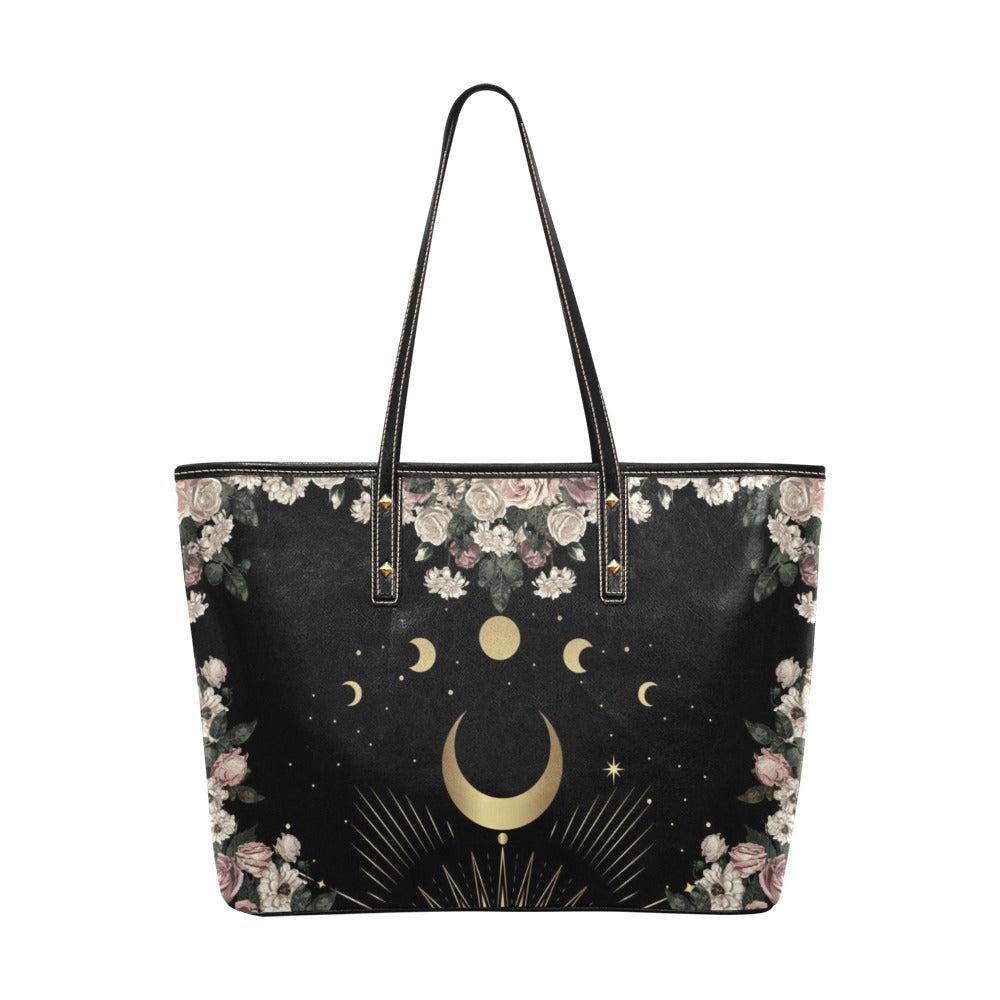 Pale rose moon Vegan Leather zip top tote - sense forest