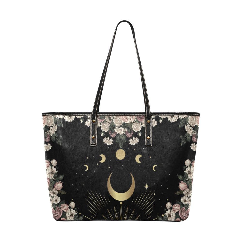 Pale rose moon Vegan Leather zip top tote - sense forest
